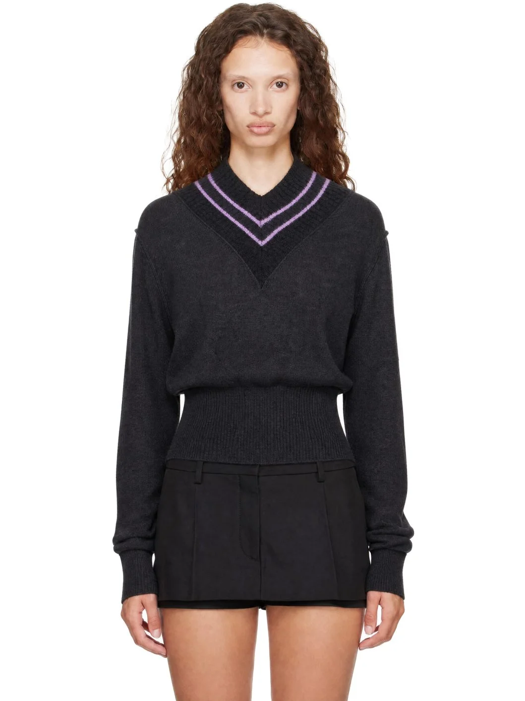 Gray Nora V Neck Sweater - 1