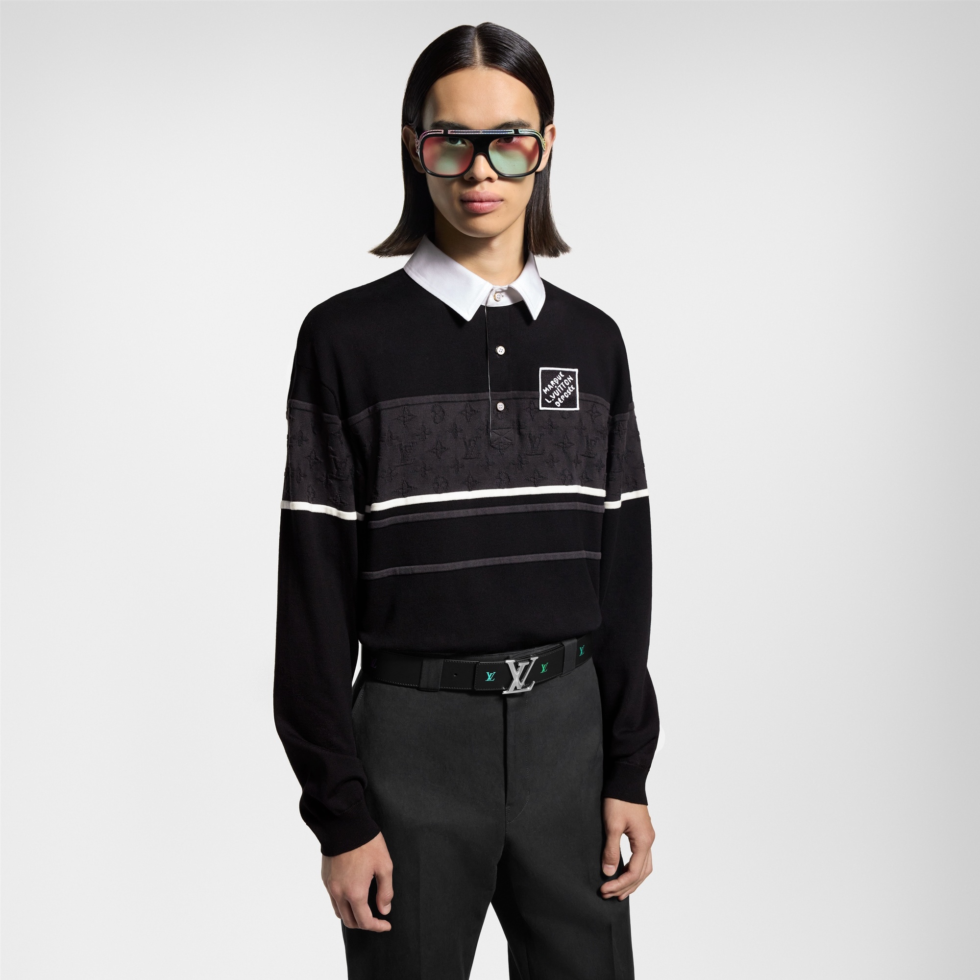 Monogram Jacquard Long-Sleeved Polo Shirt - 2