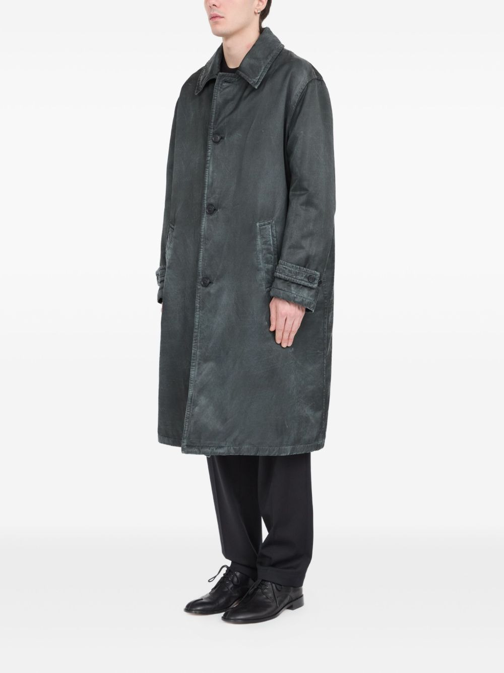 waxed button-up coat - 4