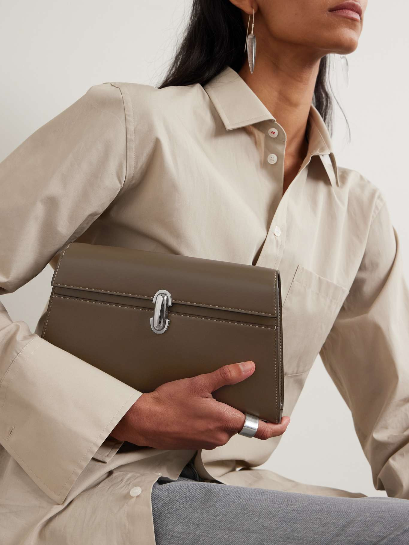 Symmetry leather shoulder bag Dark brown - 6