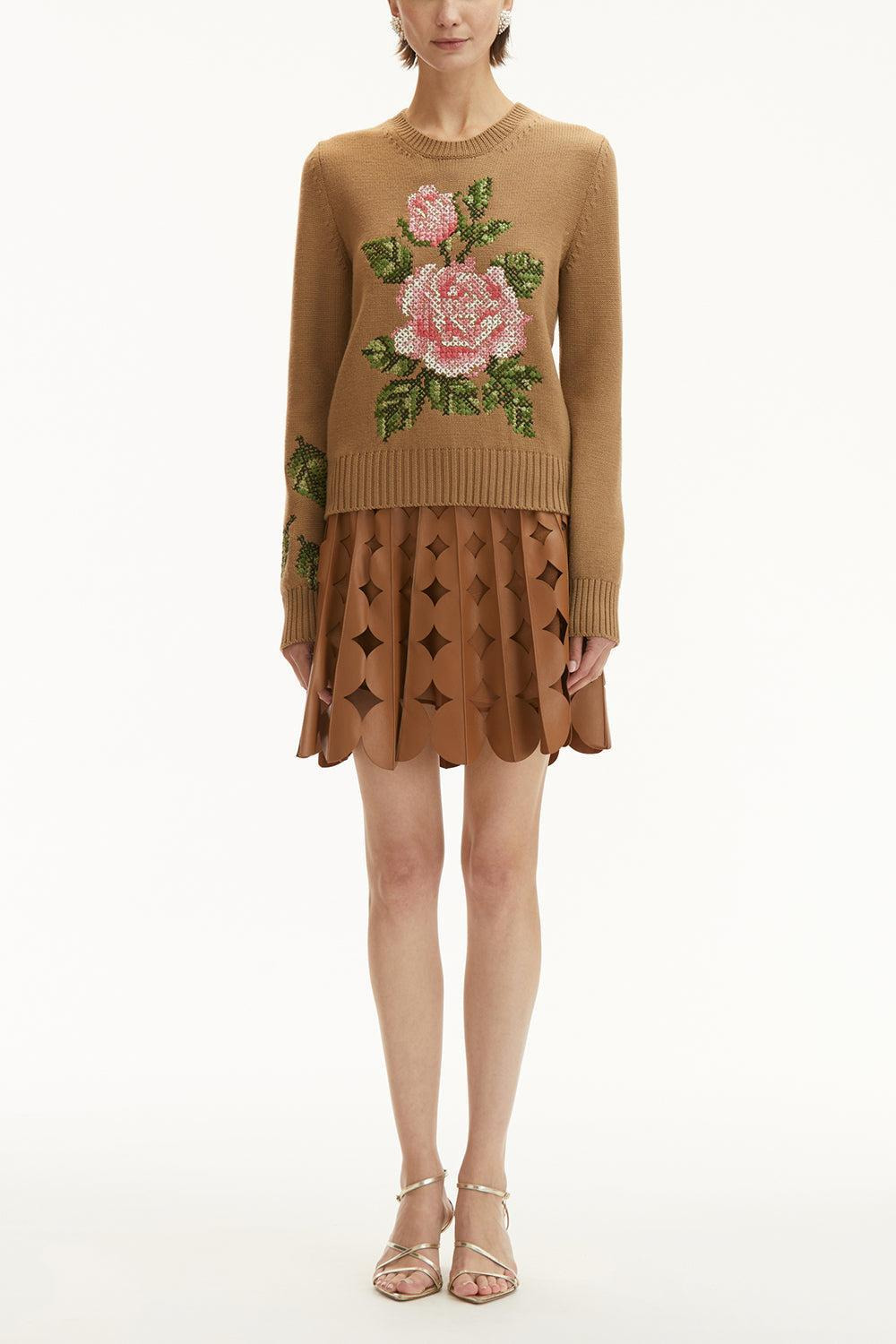 Long Sleeve Rose Embroidered Pullover - 2