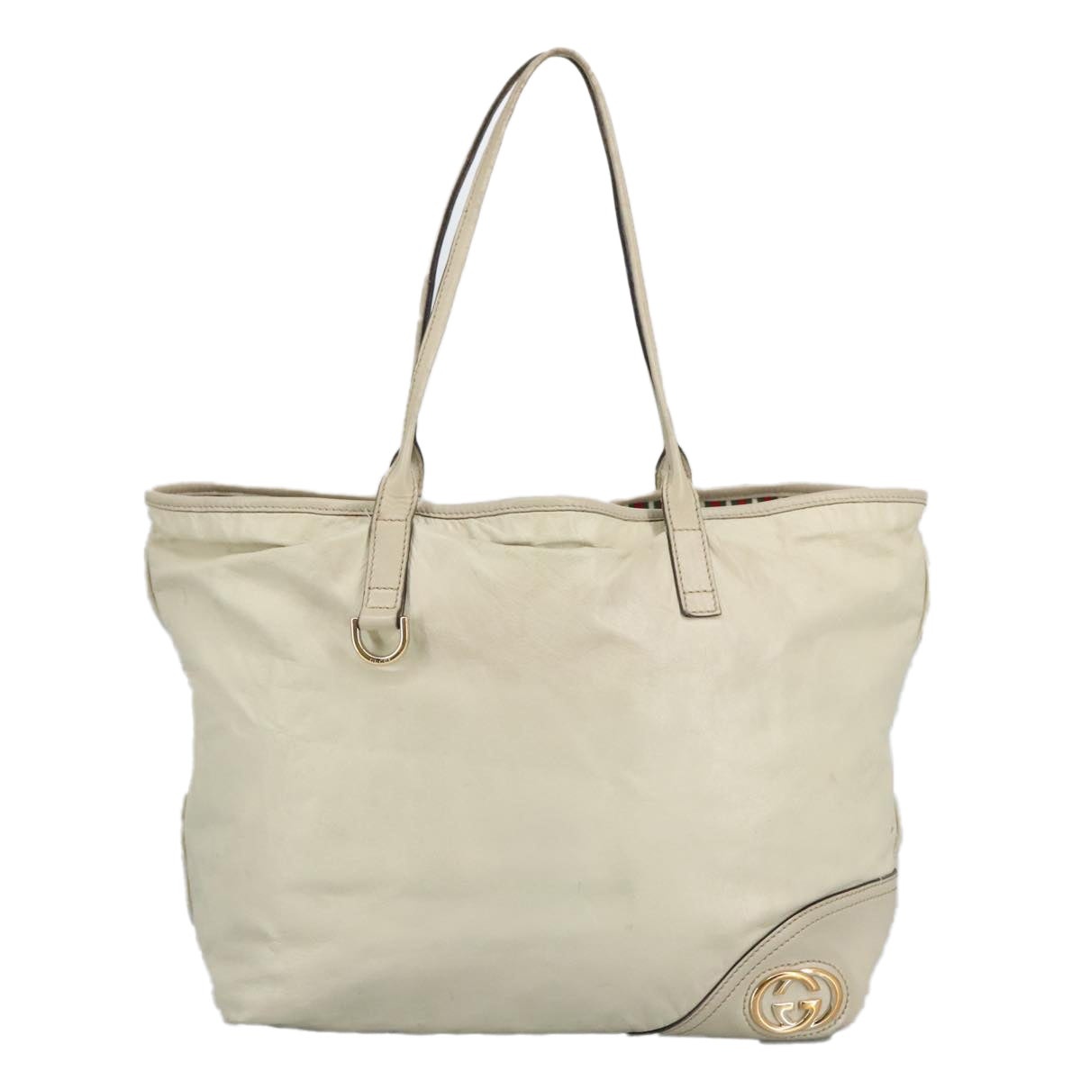 GUCCI Tote Bag Leather Beige Gold - 13