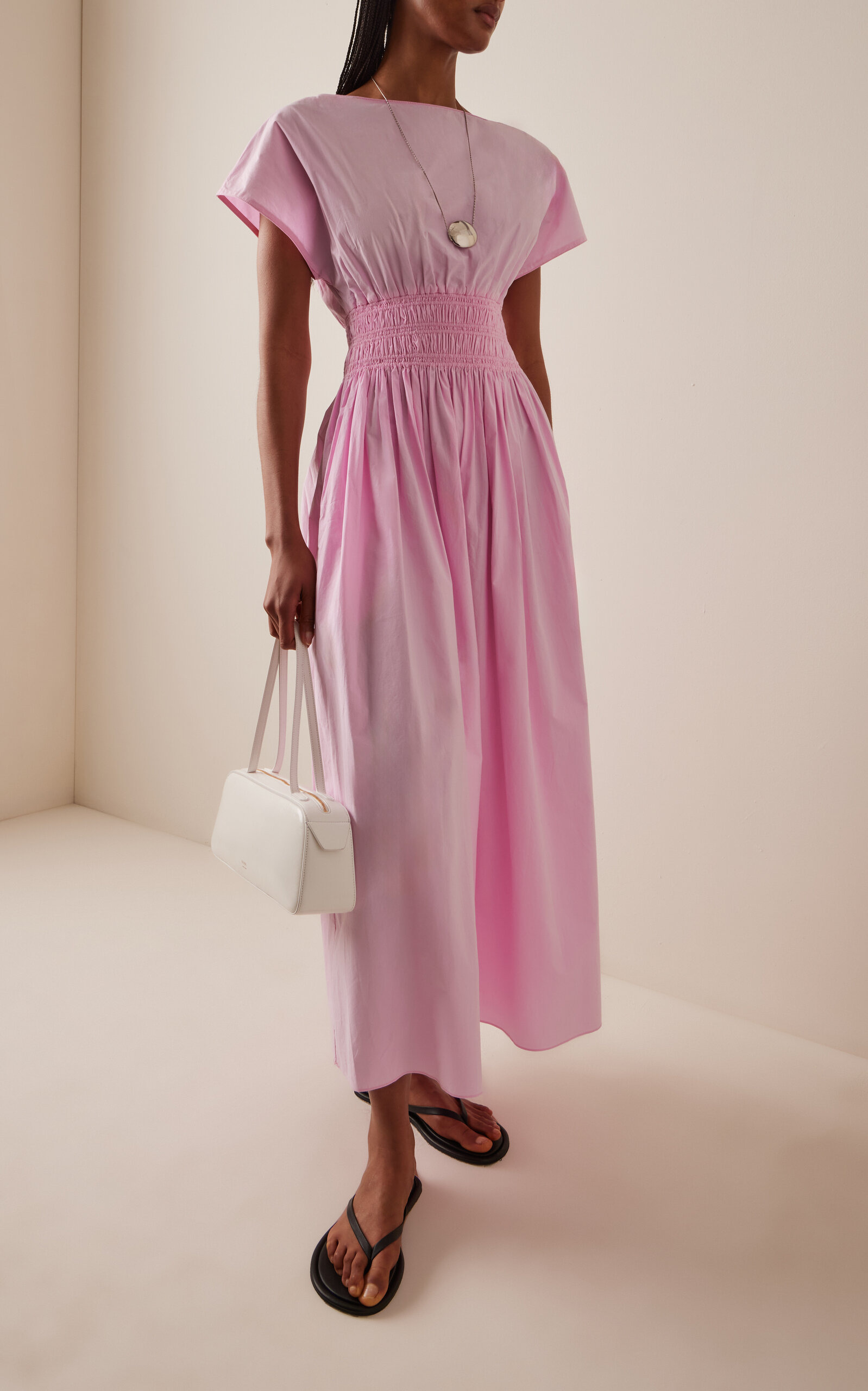 Exclusive Shirred Cotton Midi Dress pink - 3
