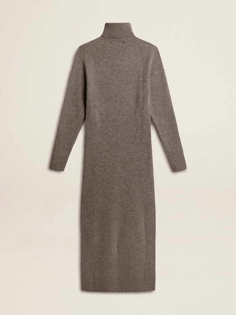 Golden Goose Gray melange ribbed woolen dress with high neck outlook