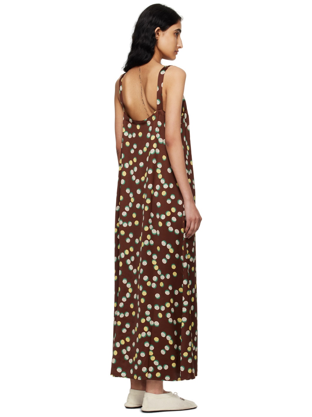 Brown Bubble Dot Maxi Dress - 3