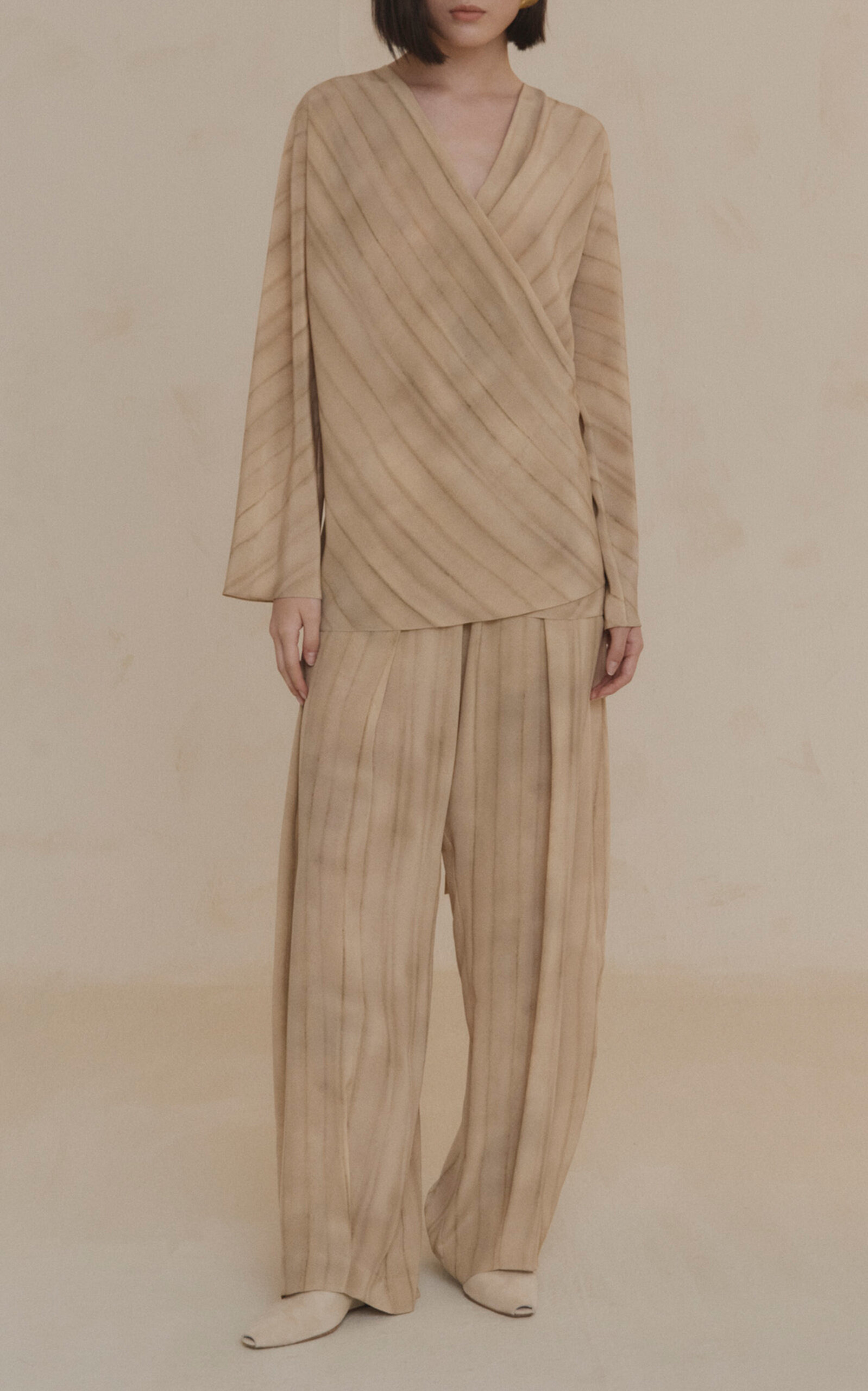 Fedra Striped Silk Wide-Leg Pants stripe - 3