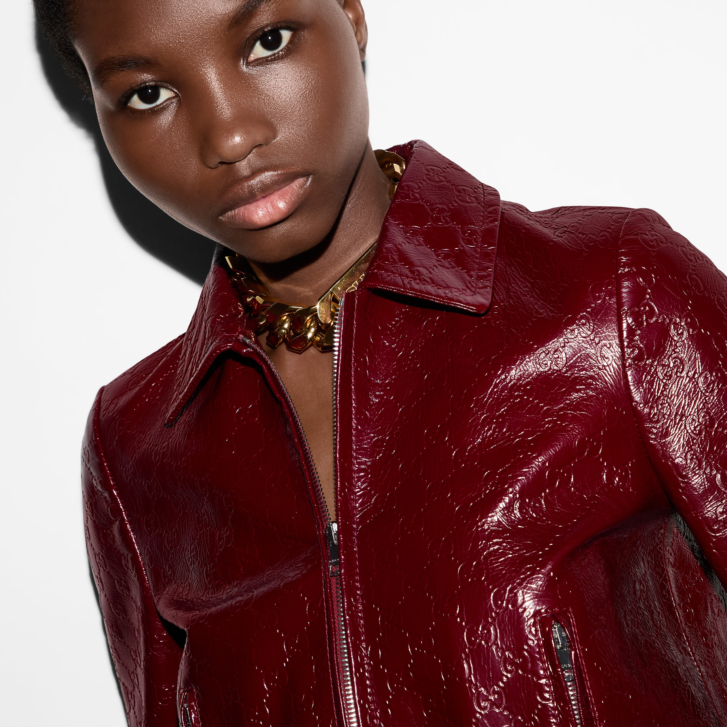 GG embossed leather bomber jacket - 5