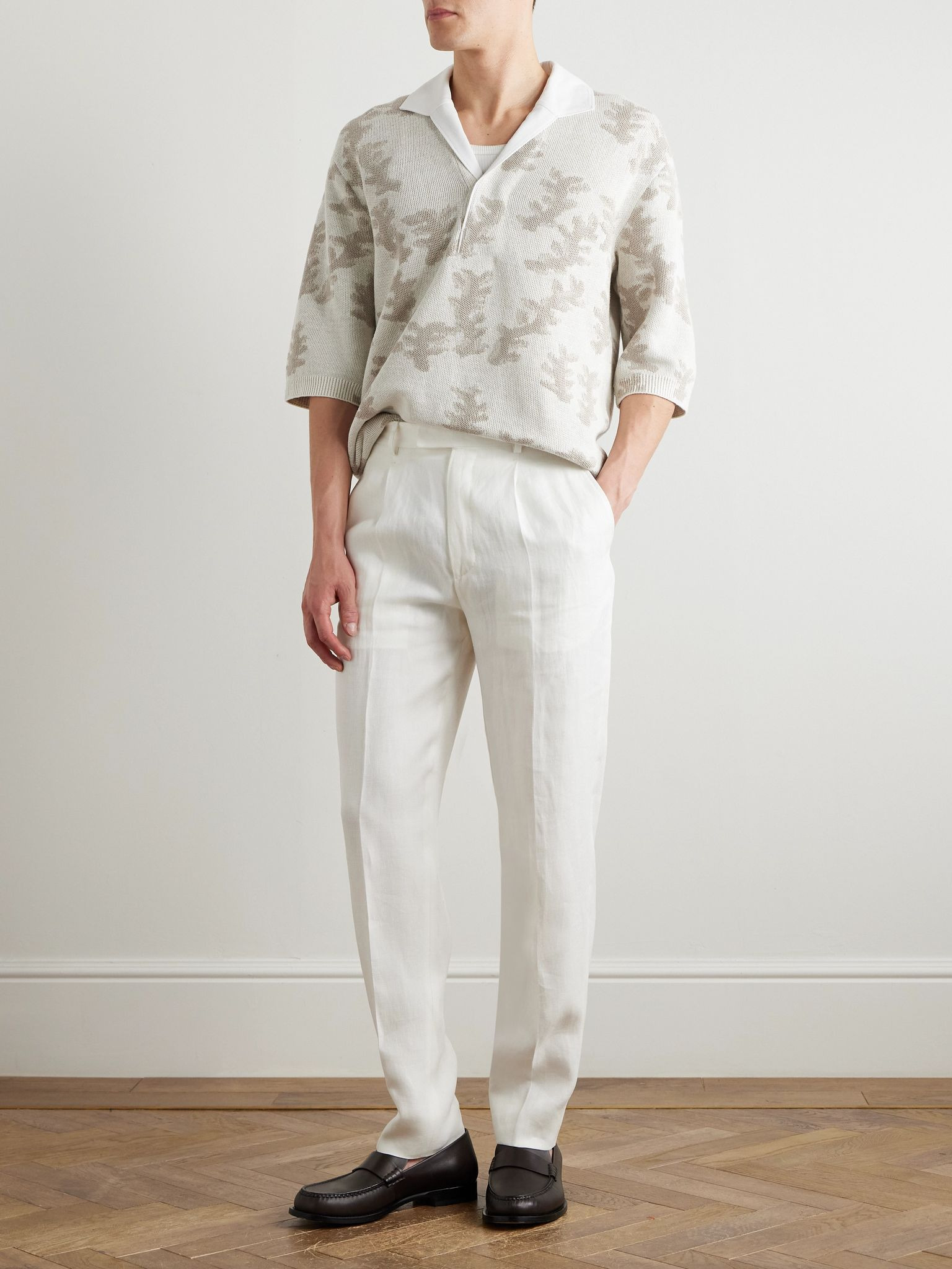 Straight-Leg Pleated Linen-Twill Trousers White - 2