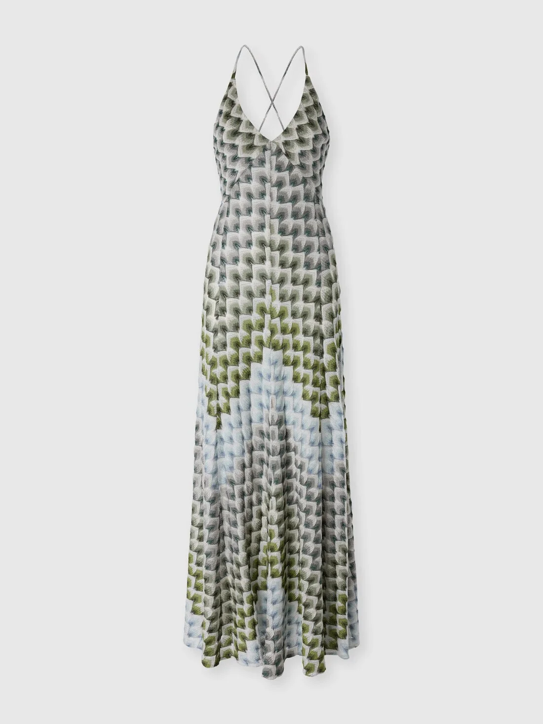Long viscose lamé dress with crossed straps - 1