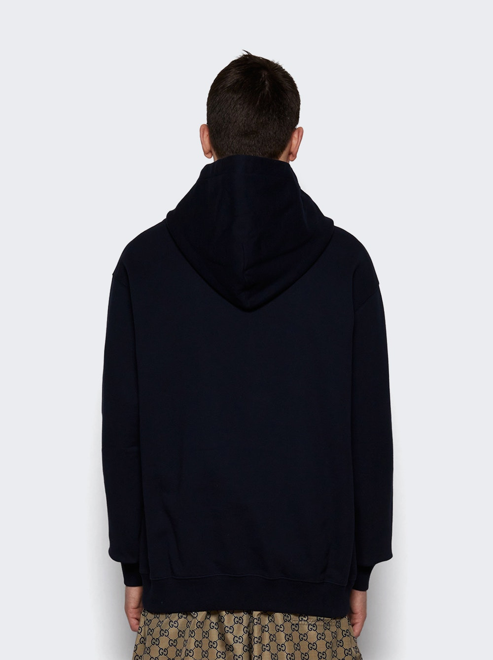 Printed Cotton Jersey Hooded Sweatshirt Dark Blue - 4
