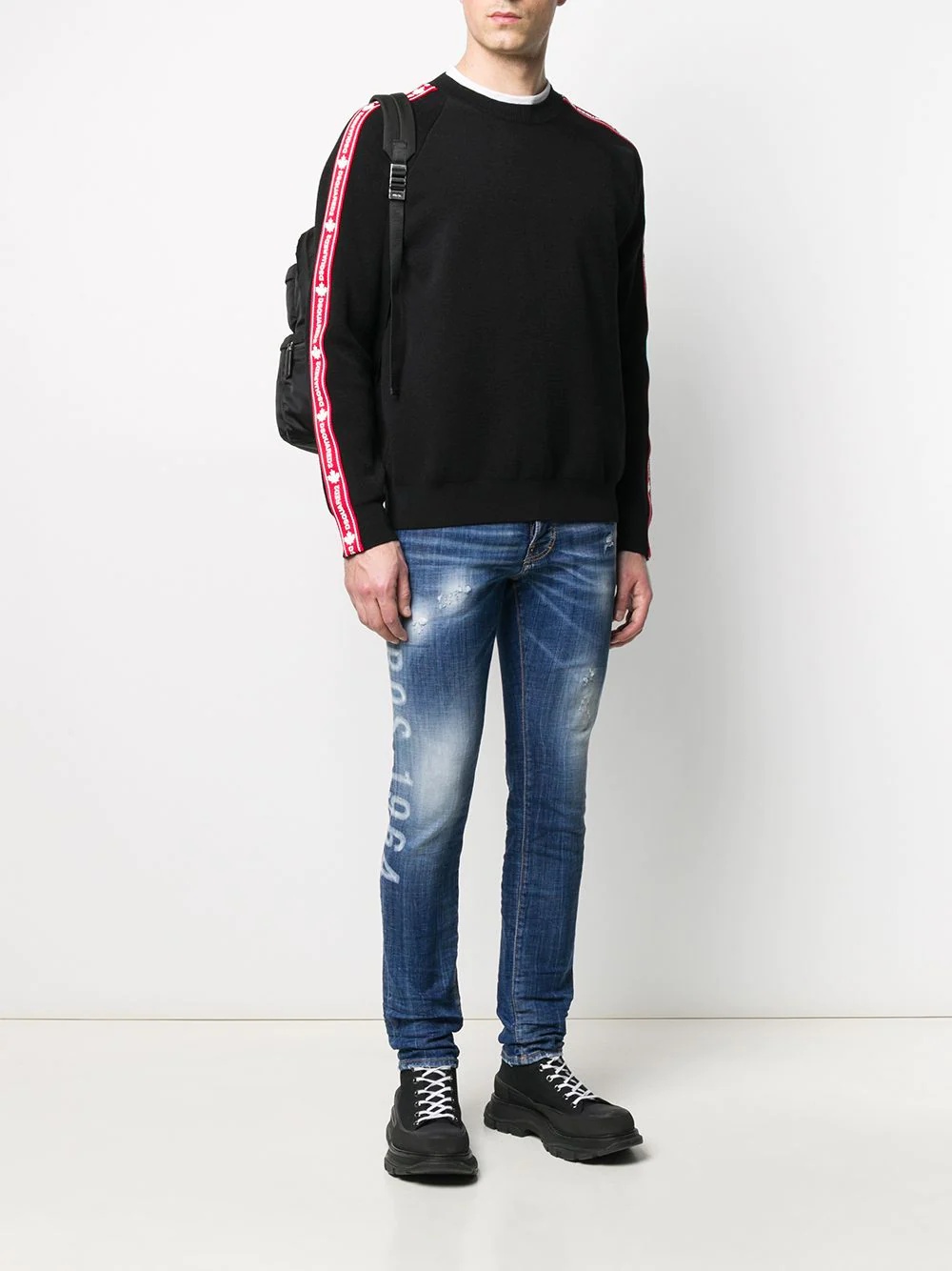 logo stripe crew neck jumper - 2