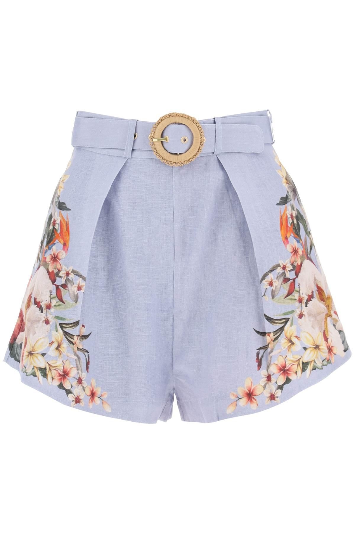 LEXI TUCK LINEN SHORTS WITH FLORAL MOTIF - 1