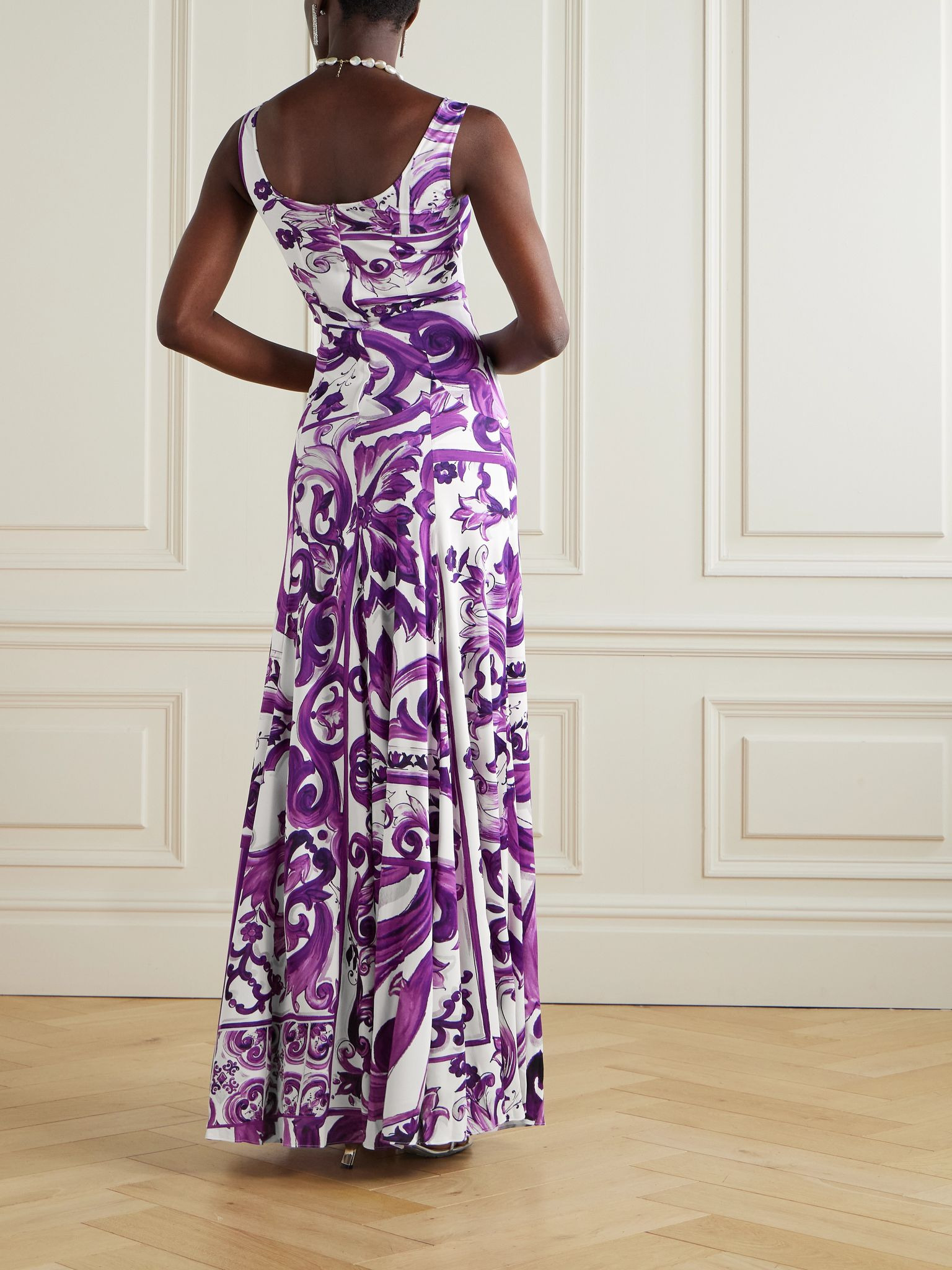 Printed satin maxi dress Purple - 3