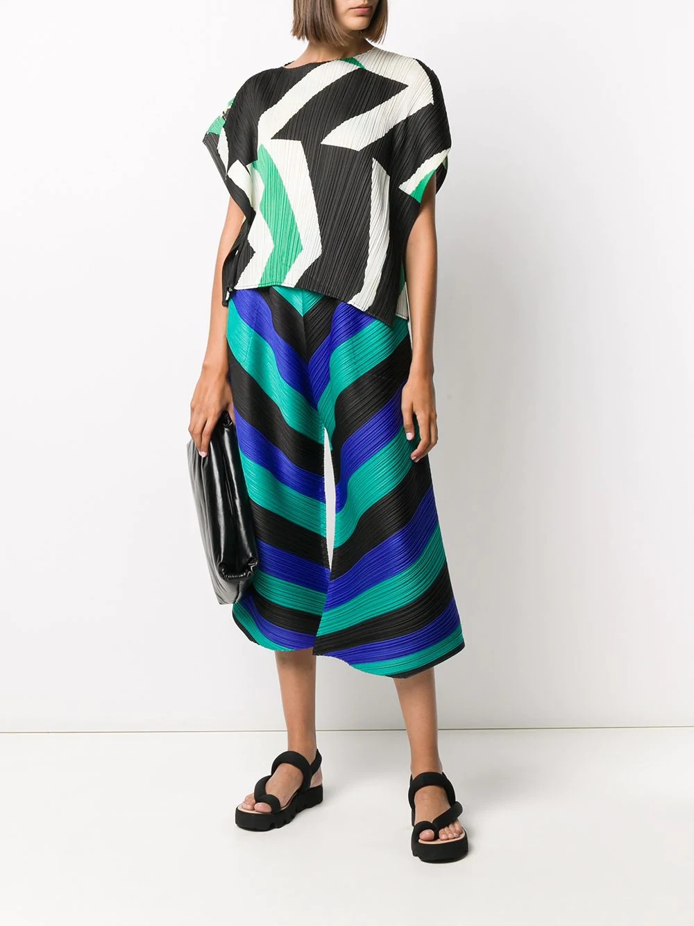 pleated geometric print top - 2