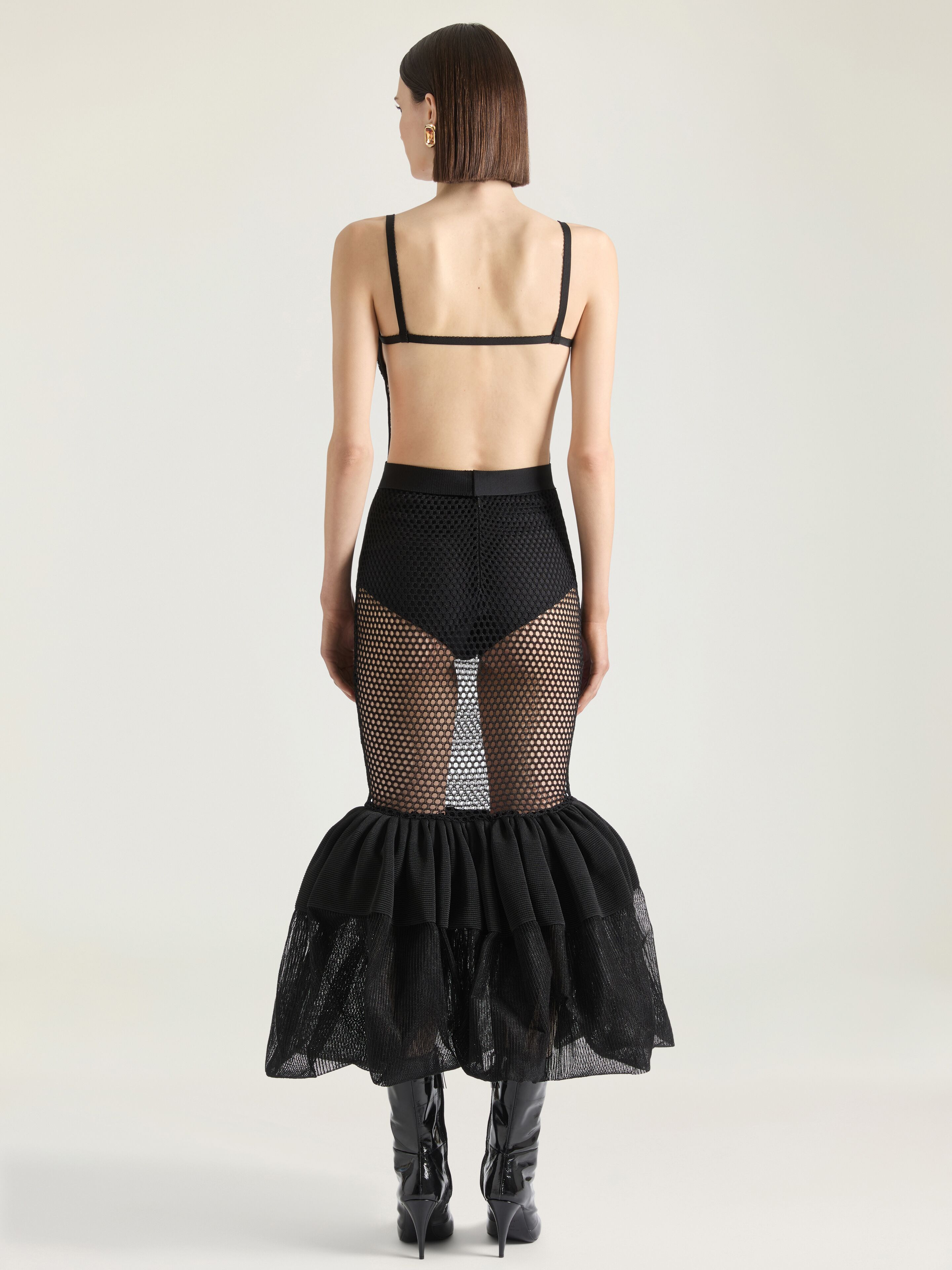 OPEN BACK RUFFLED DRESS IN MESH - 3