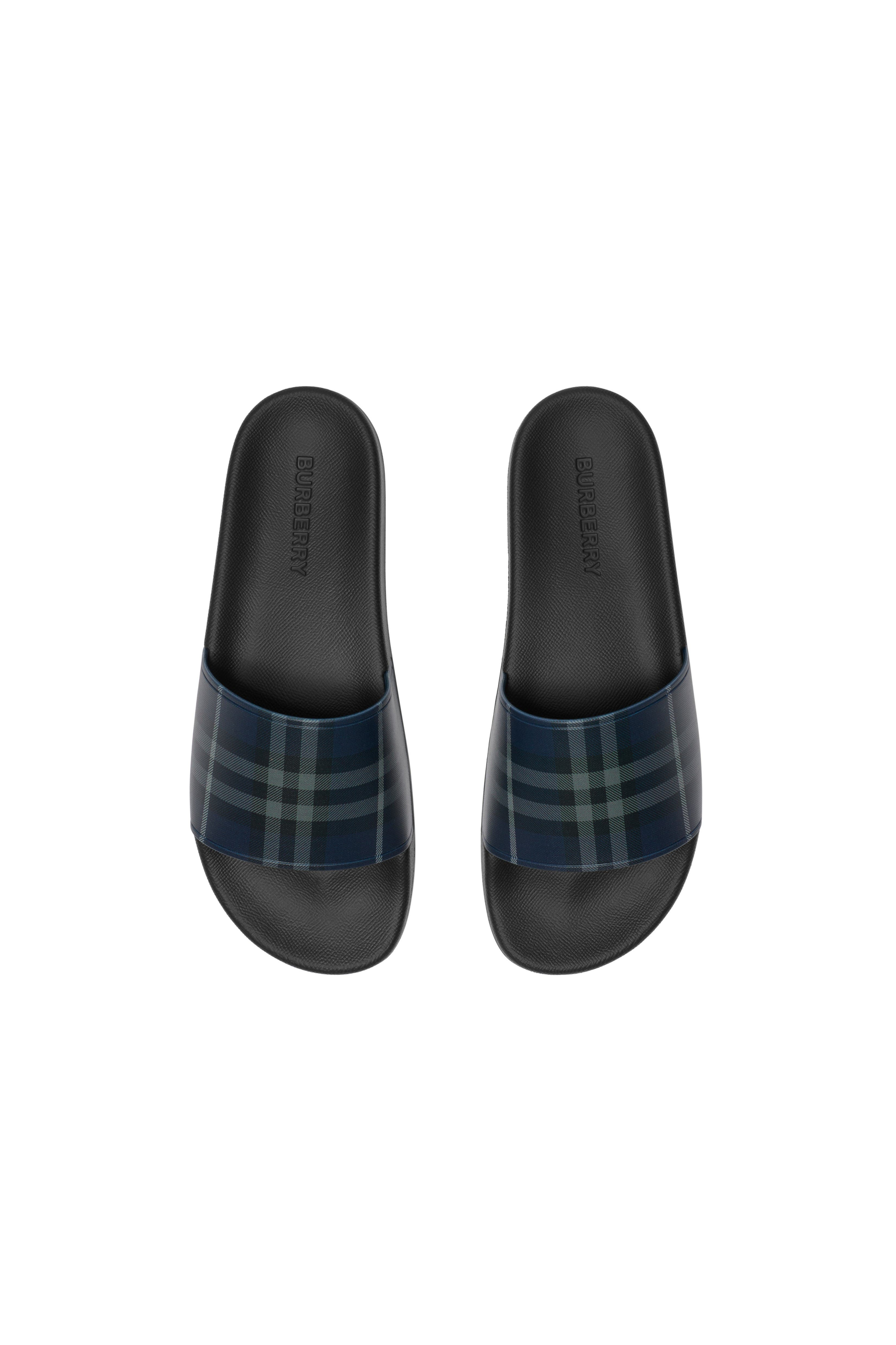 burberry Check Slides in Storm Blue at Nordstrom - 4