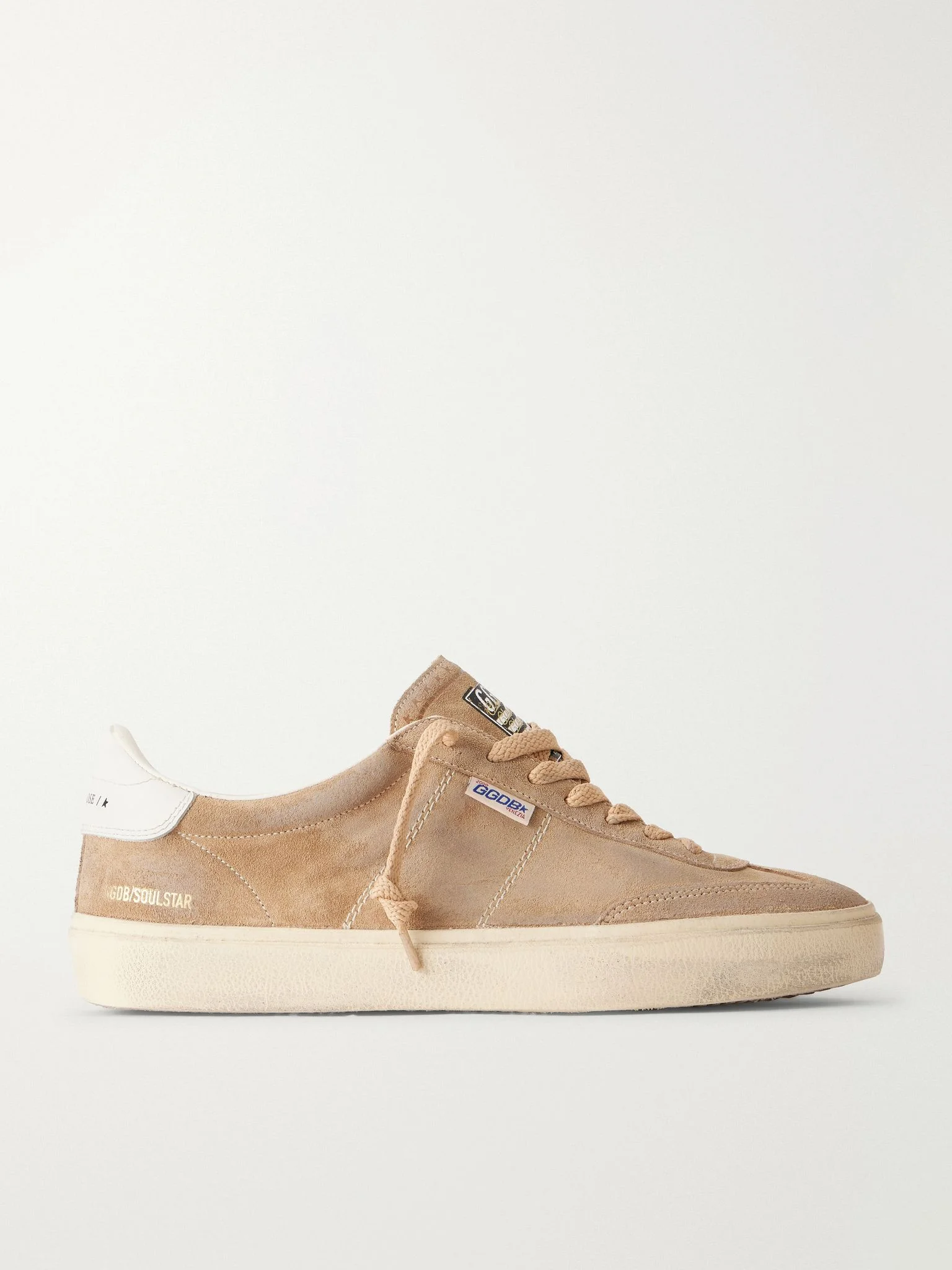 Super-Star Distressed Leather-Trimmed Suede Sneakers Tan - 1