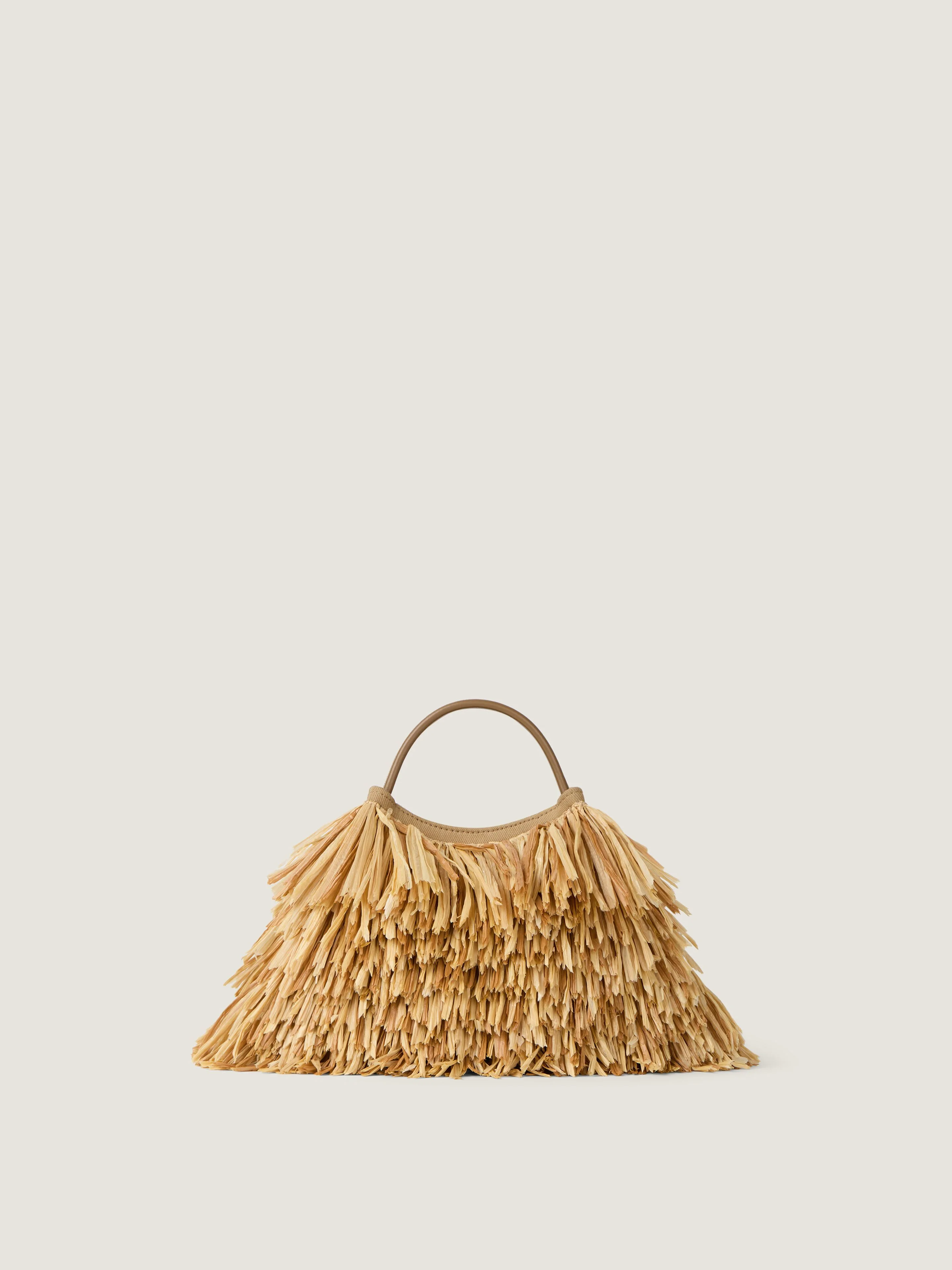 NANO FACET TOTE BAG IN RAFFIA WITH FRINGES - 1