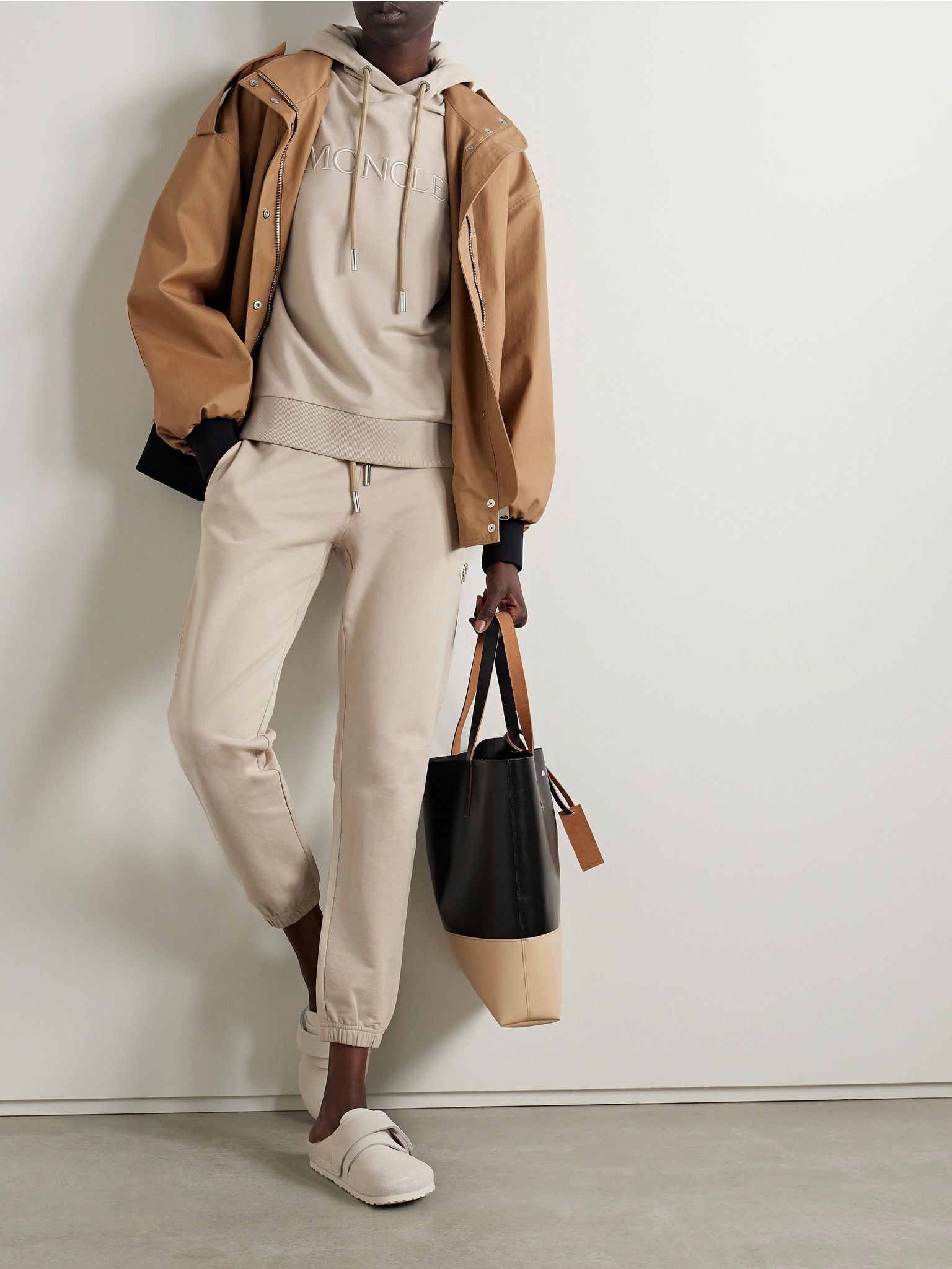Embroidered cotton-jersey hoodie Beige - 2