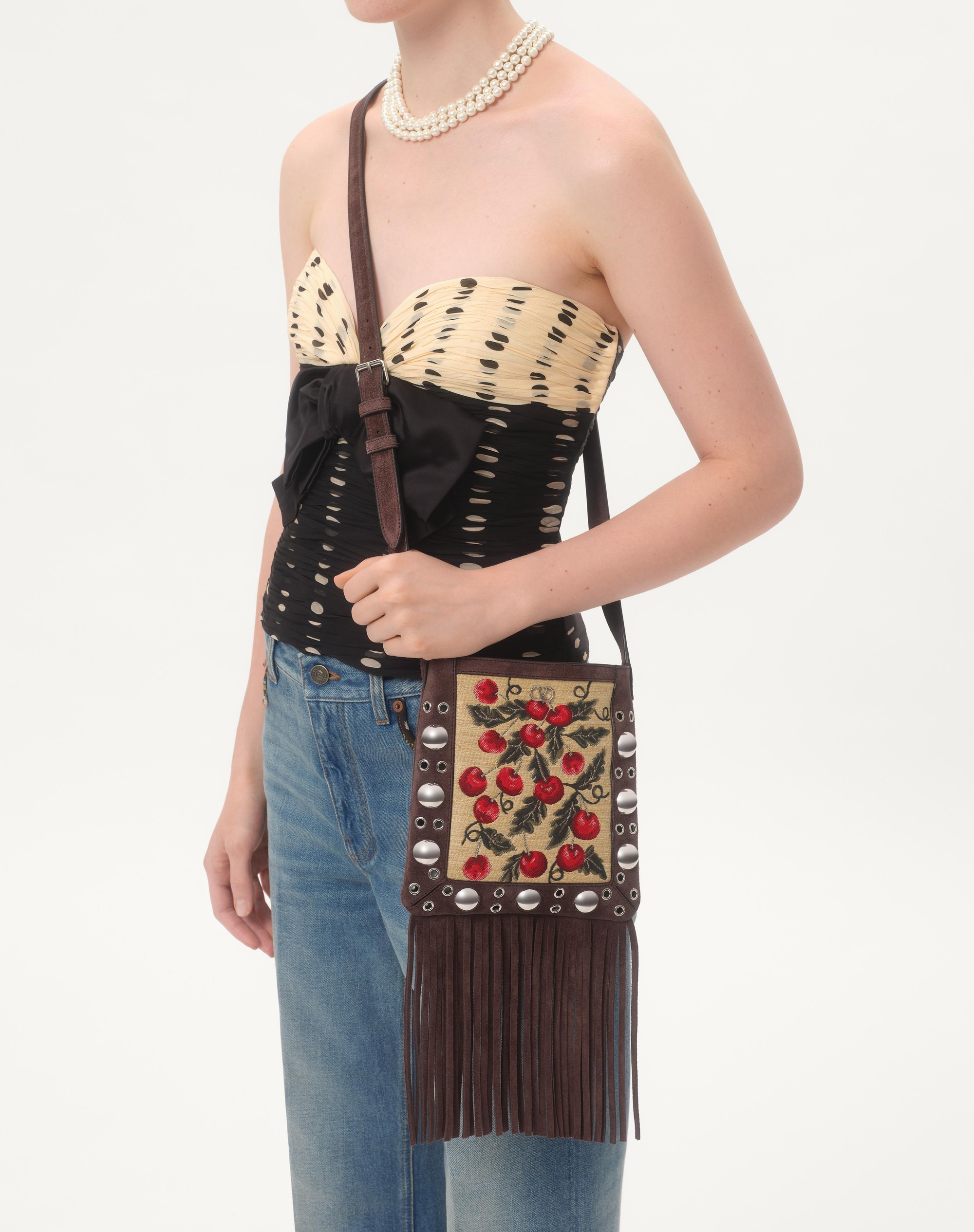 VALENTINO GARAVANI NELLCÔTE SMALL SHOULDER BAG IN JACQUARD RAFFIA WITH CHERRYFIC PATTERN - 7