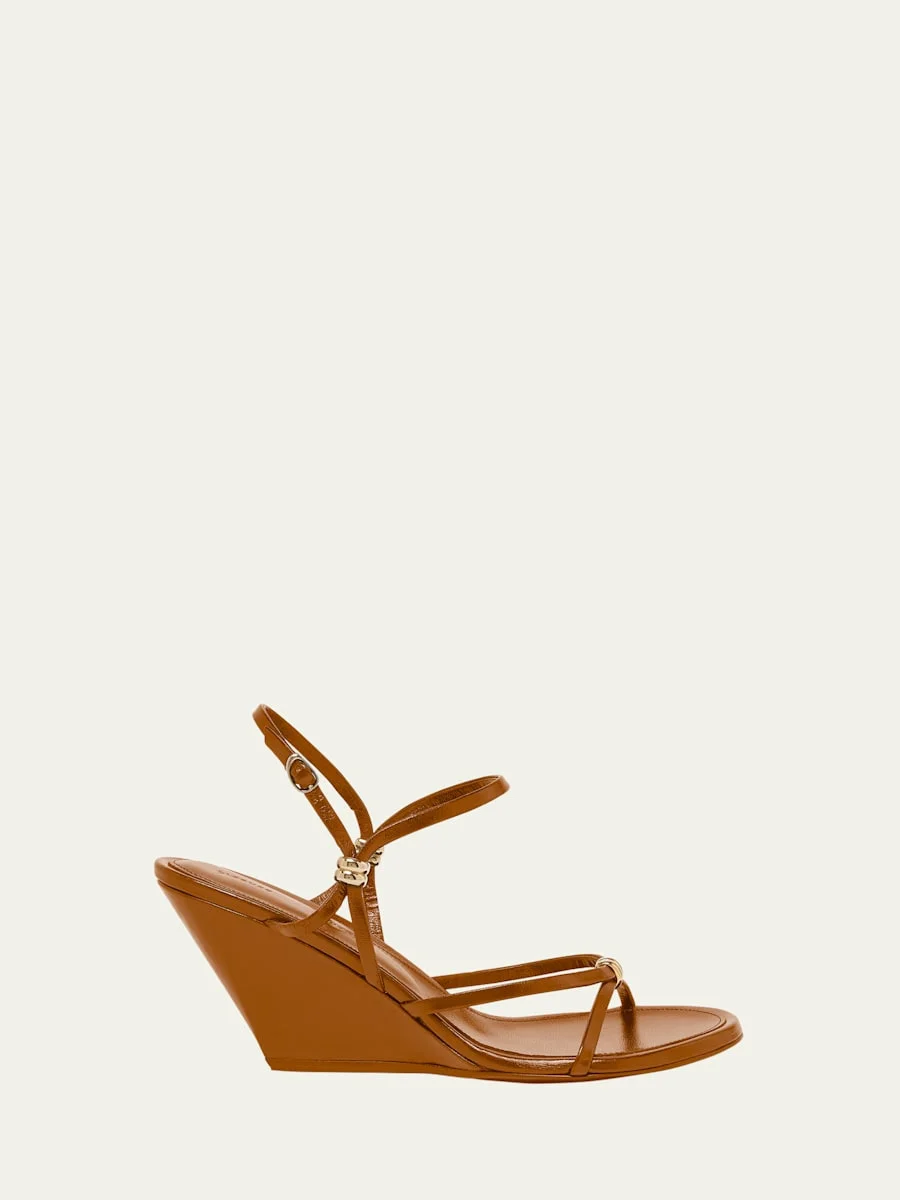 Coil Buckle Ankle-Strap Leather Wedge Sandals - 1