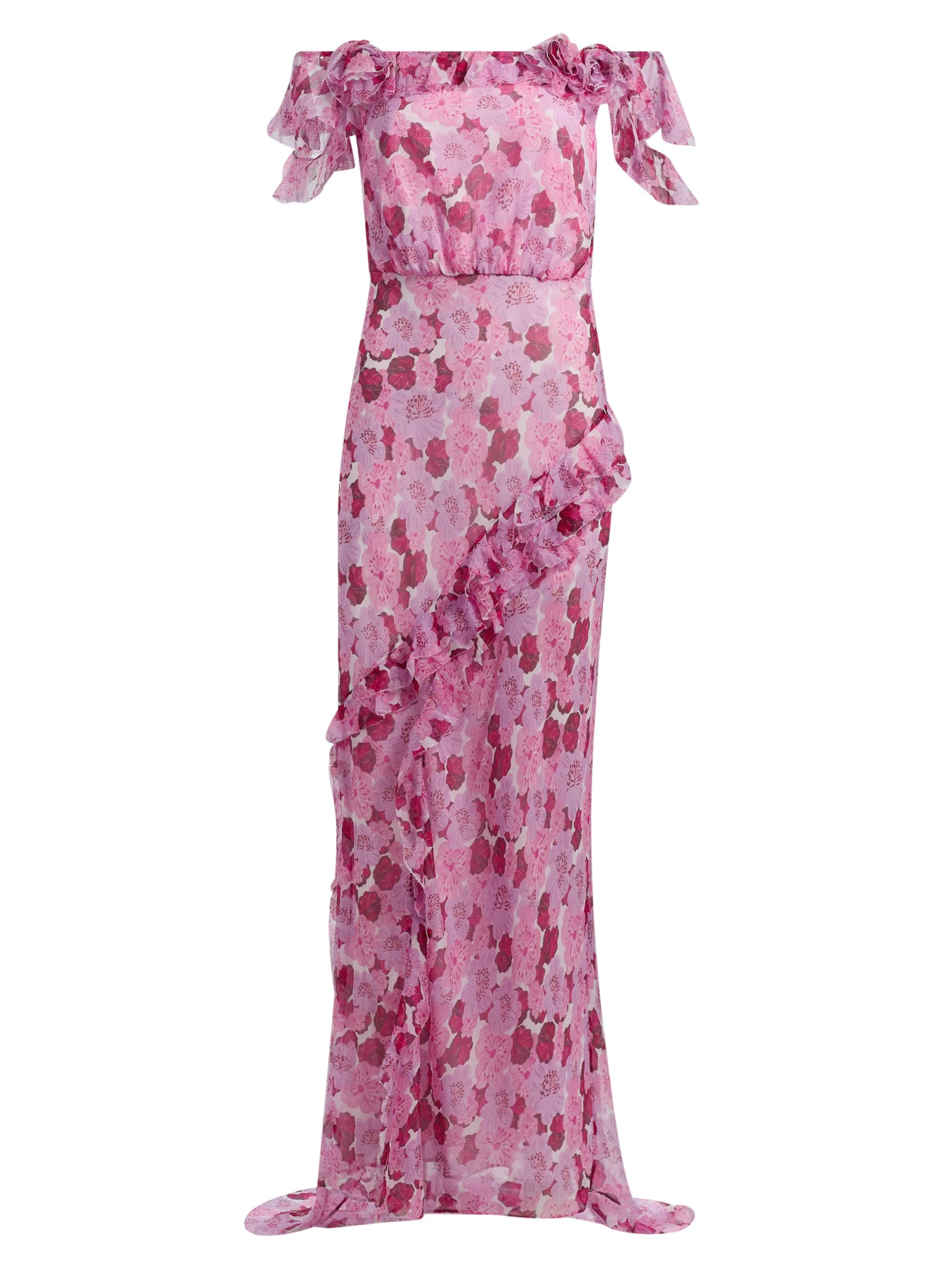 Women's Nina Floral Silk Off-The-Shoulder Maxi Dress - Windflower Rose - 1
