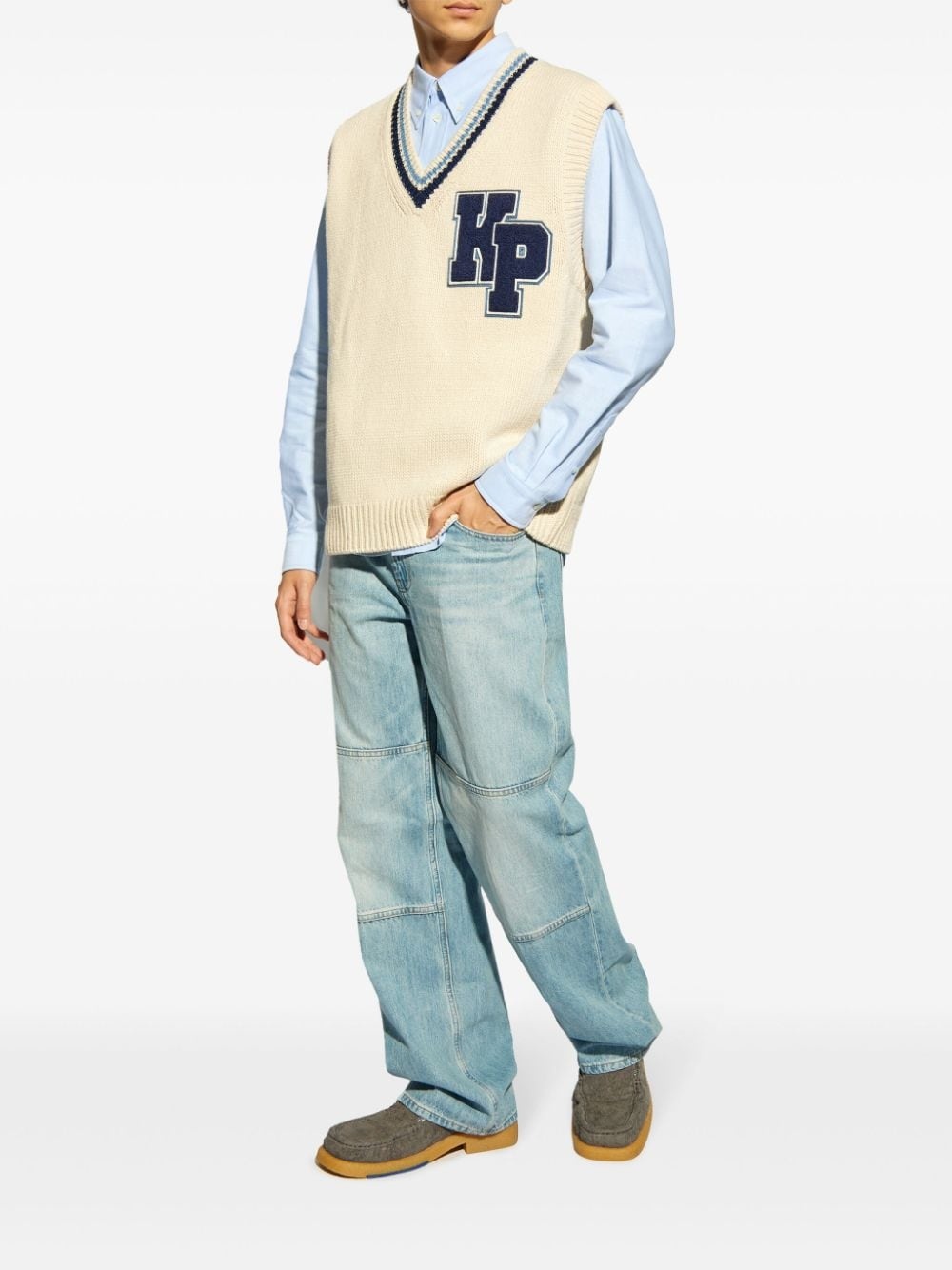 logo-appliquÃ© wool vest - 2