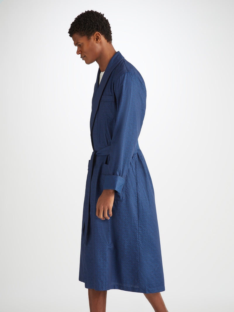 Men's Dressing Gown Paris 27 Cotton Jacquard Navy - 4