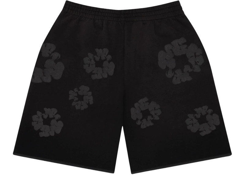DENIM TEARS Denim Tears Faded Mono Cotton Wreath Sweatshorts Black outlook