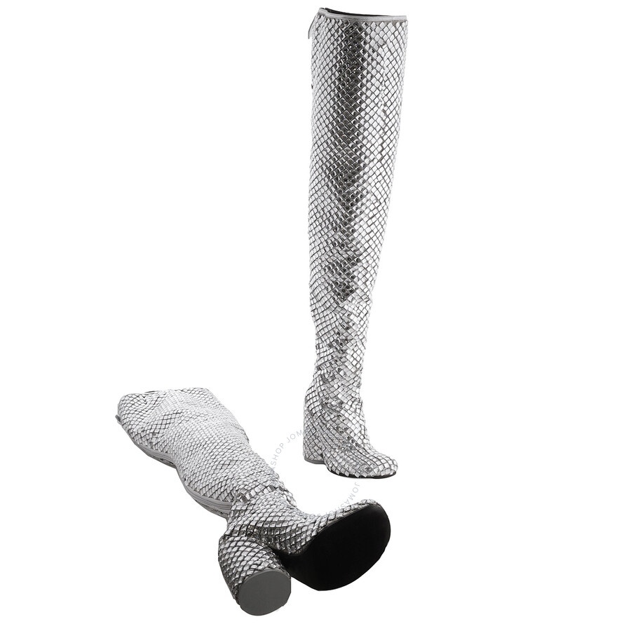Burberry Anita Over-The-Knee 110 mm Heel Boot in Silver/Crystal, Brand Size 36 ( US Size 6 ) - 2