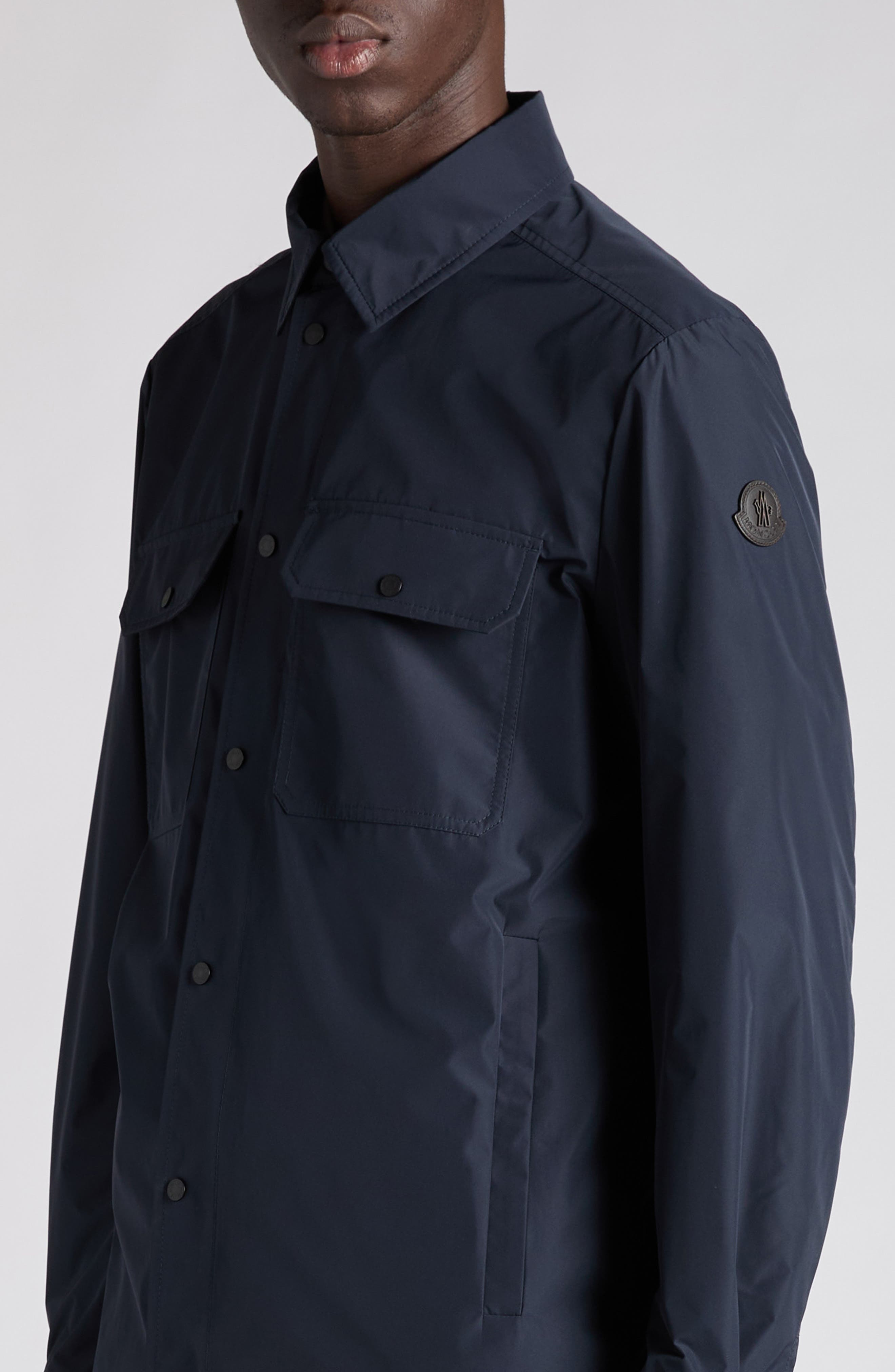 Moncler Logo Patch Overshirt in Navy Blue at Nordstrom - 5