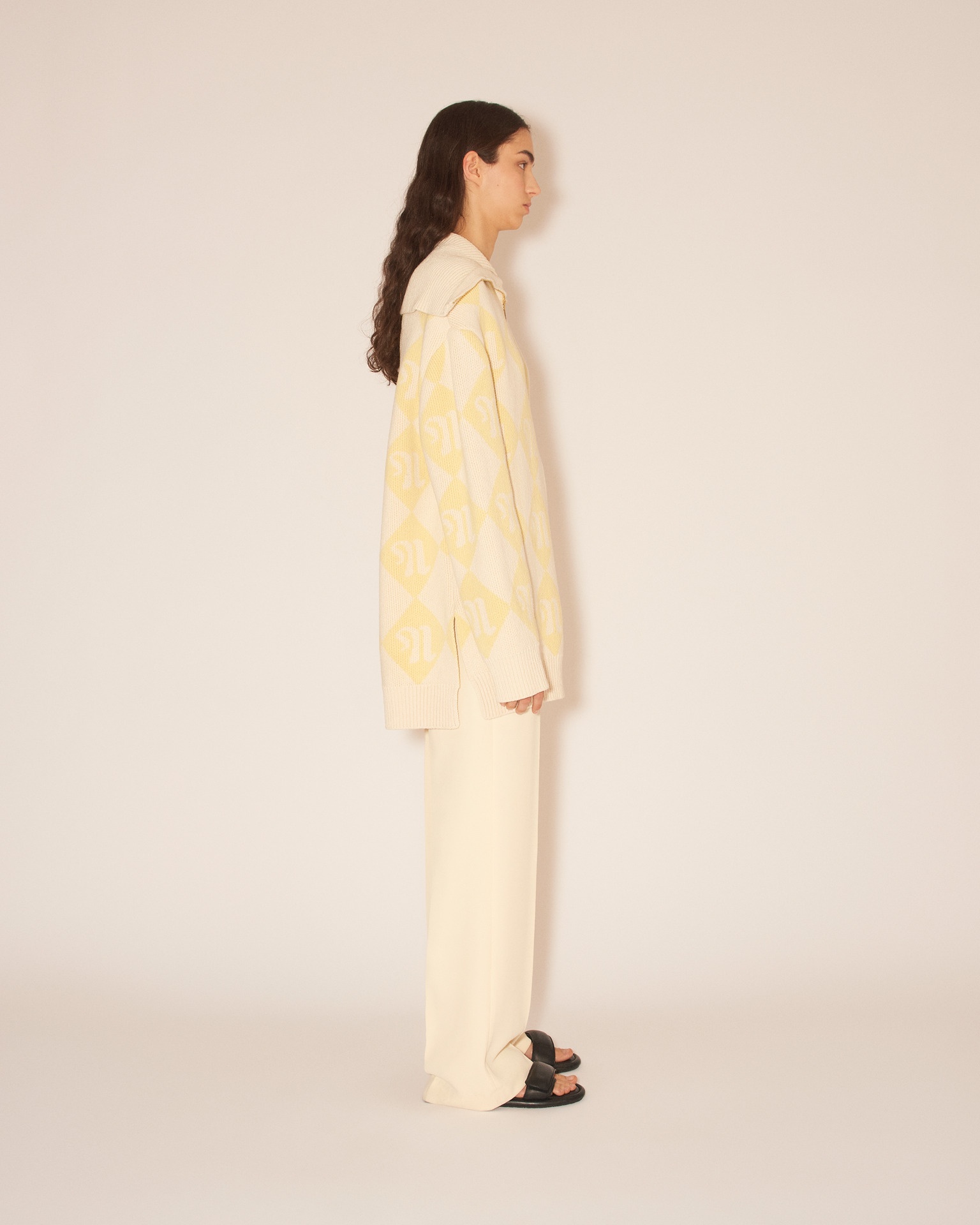 DYRA - Pilgrim collar oversized sweater - Creme/Yellow - 4