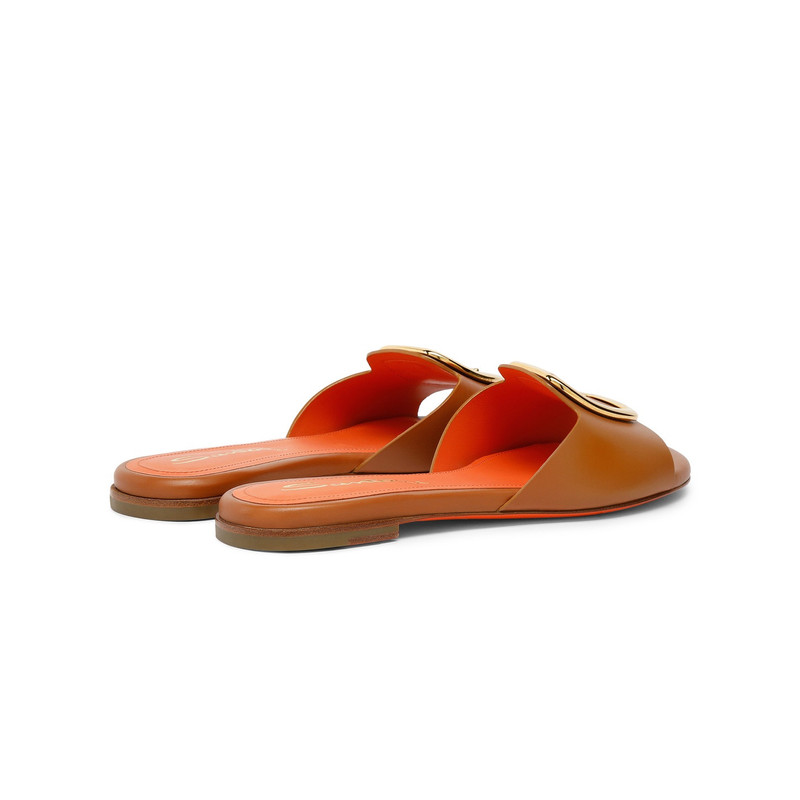 Women's brown leather slide sandal 4