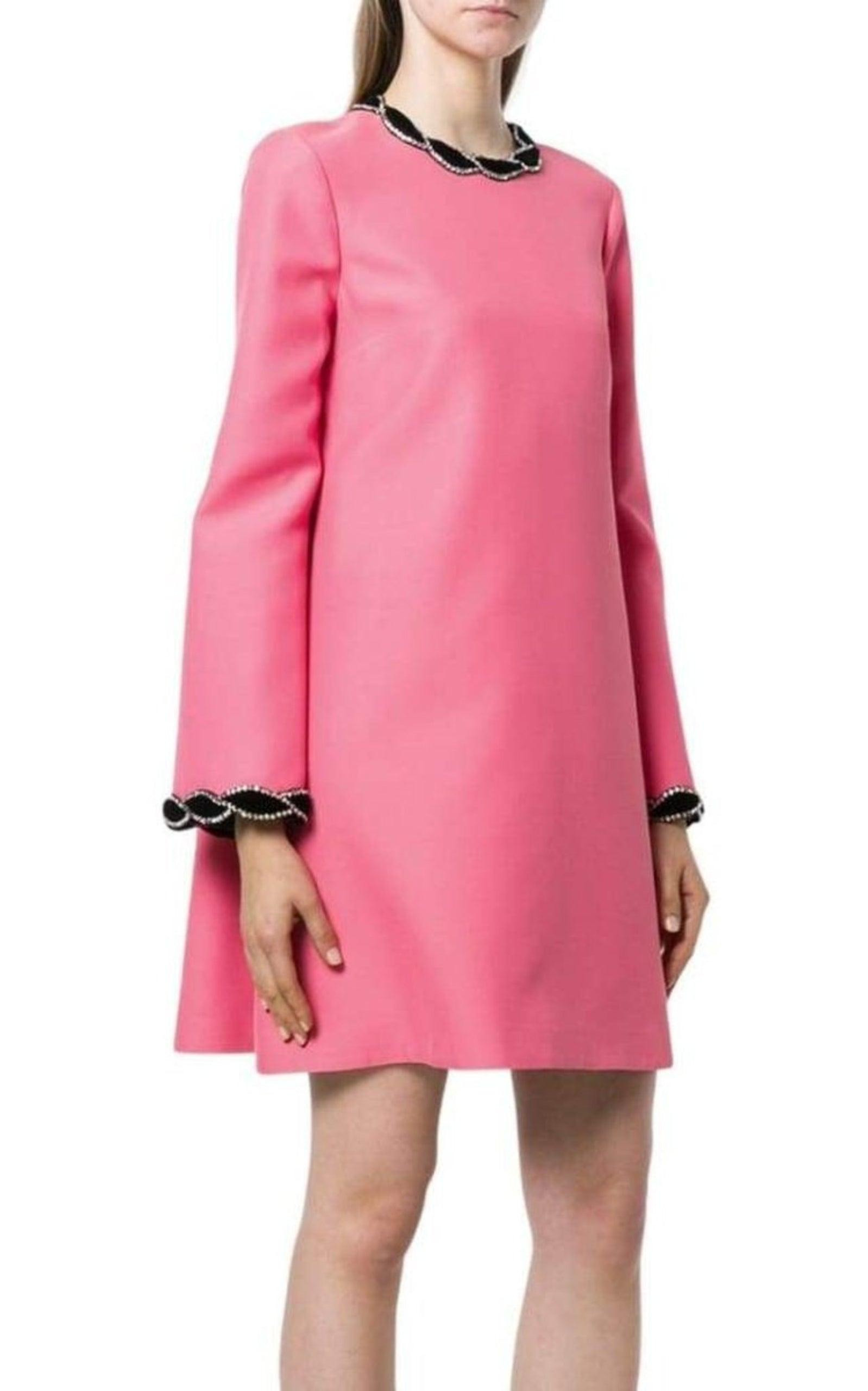 Pink Velvet Trim Dress - 2