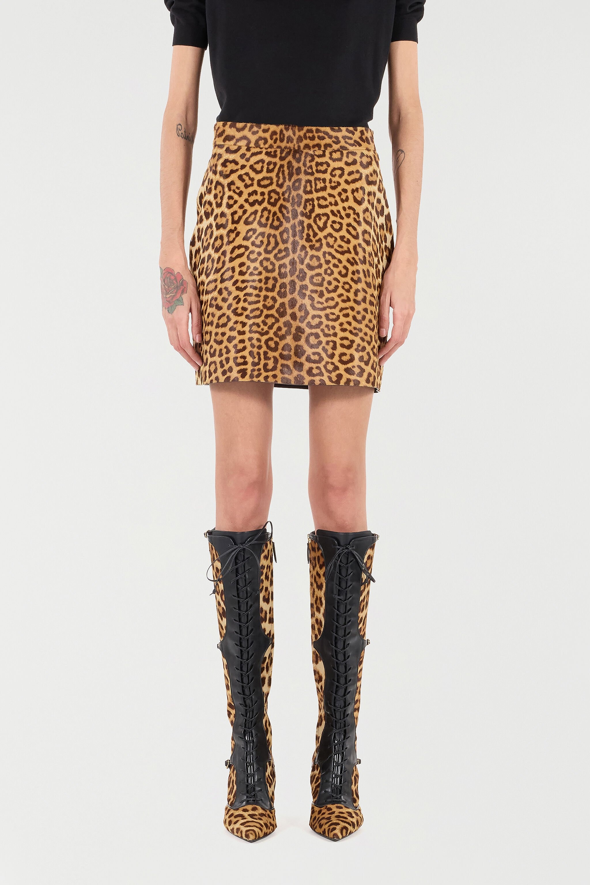 Leather Mini Skirt with Leopard Skin Print - 3