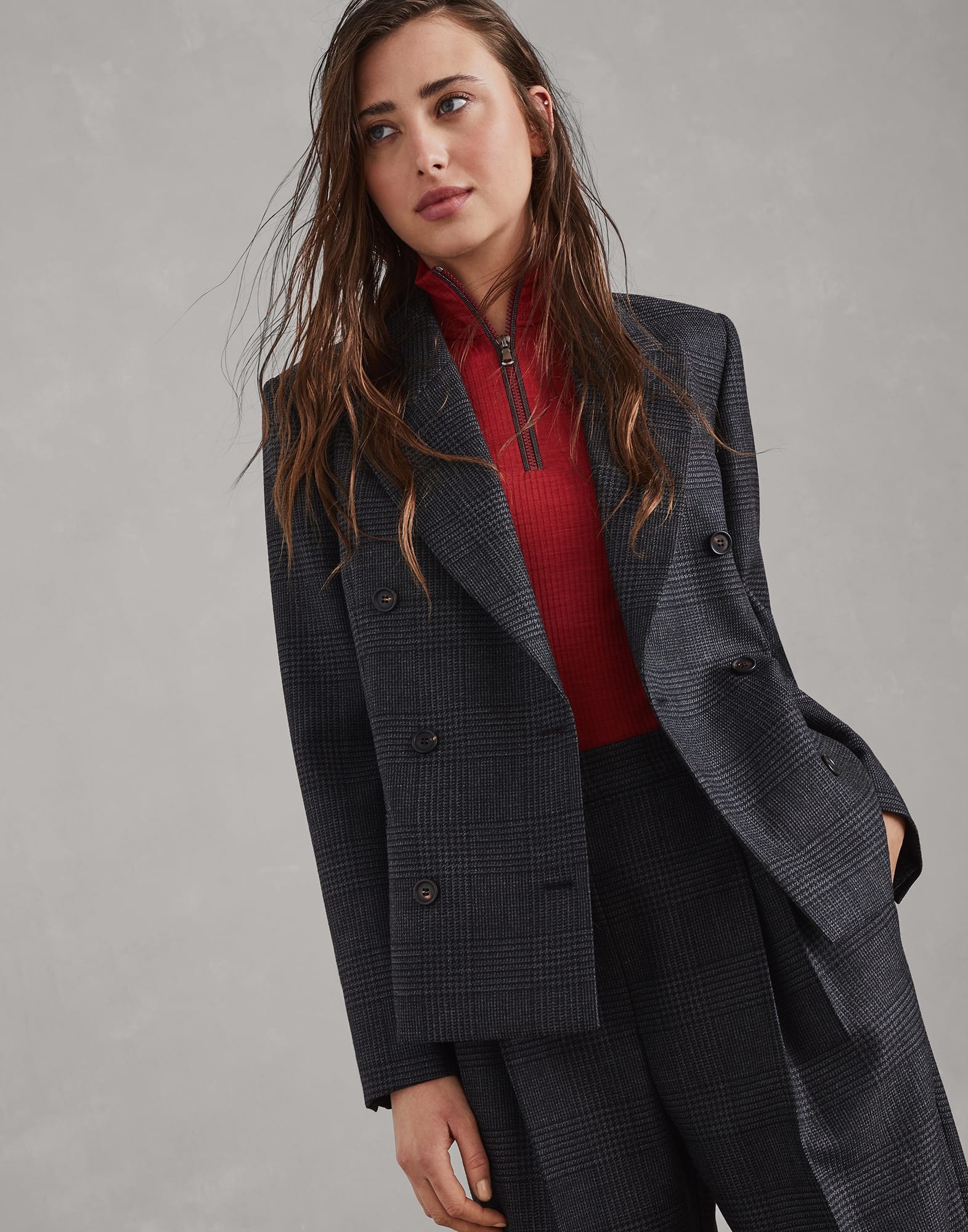 Virgin wool Prince of Wales blazer with monili - 4