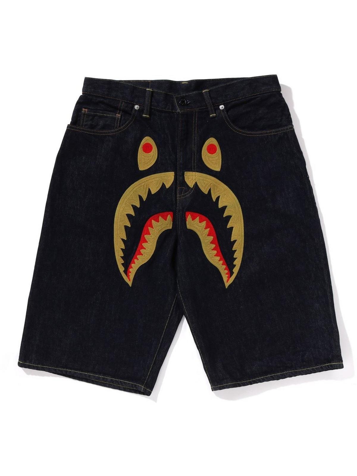 A BATHING APE® SHARK DENIM SHORTS | cruisefashion | REVERSIBLE
