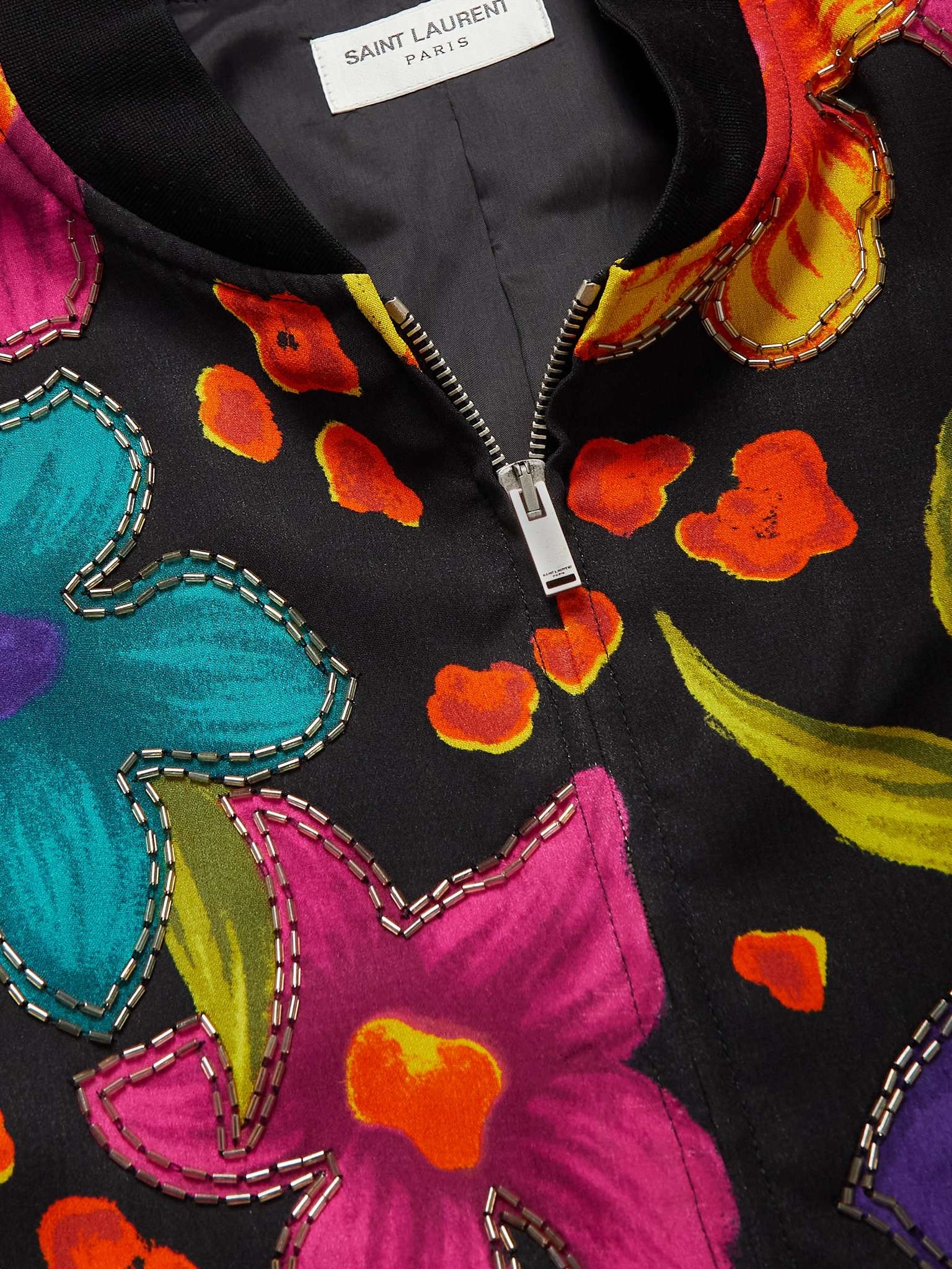 Embellished Floral-Print Crepe Bomber Jacket - 7