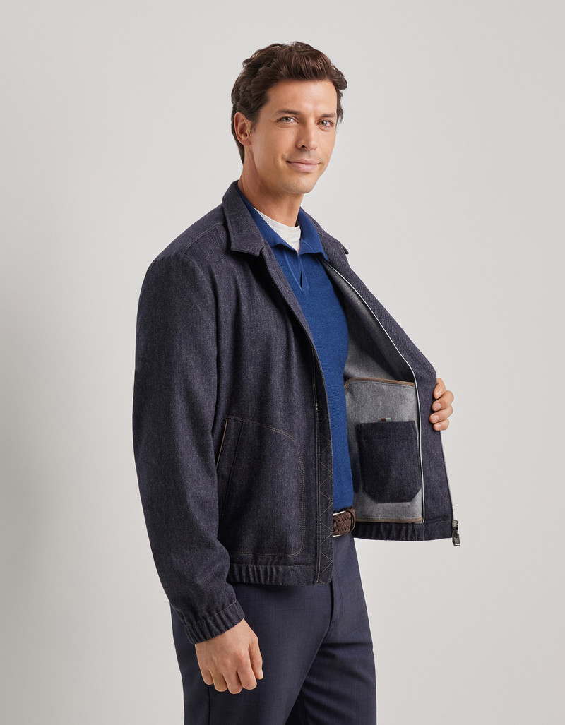 BLUE BLOUSON JACKET IN 150'S WOOL WITH A DENIM EFFECT 6
