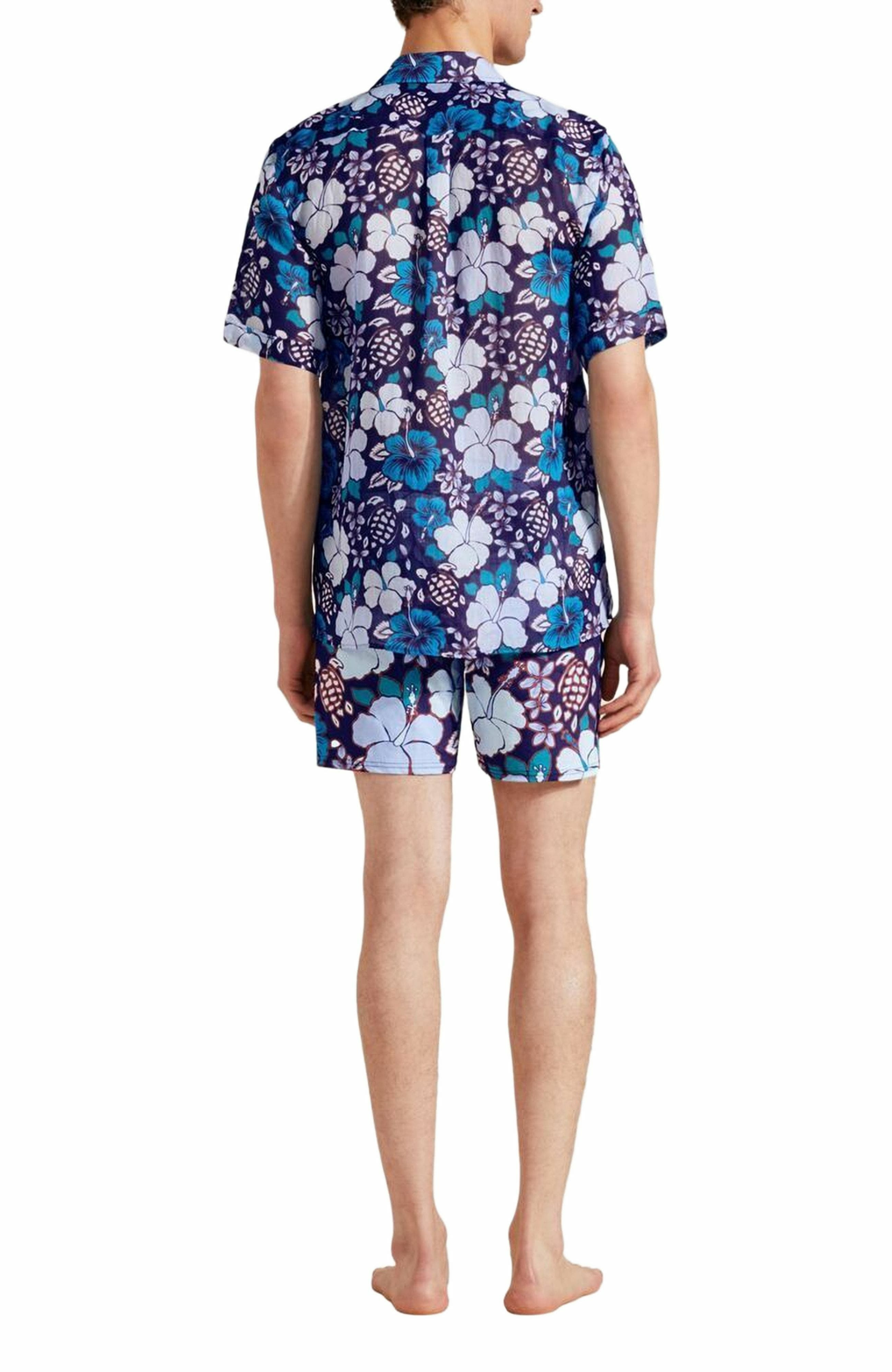Vilebrequin Men's Bowling Linen Tropical Turtles Shirt in Minuit at Nordstrom - 4