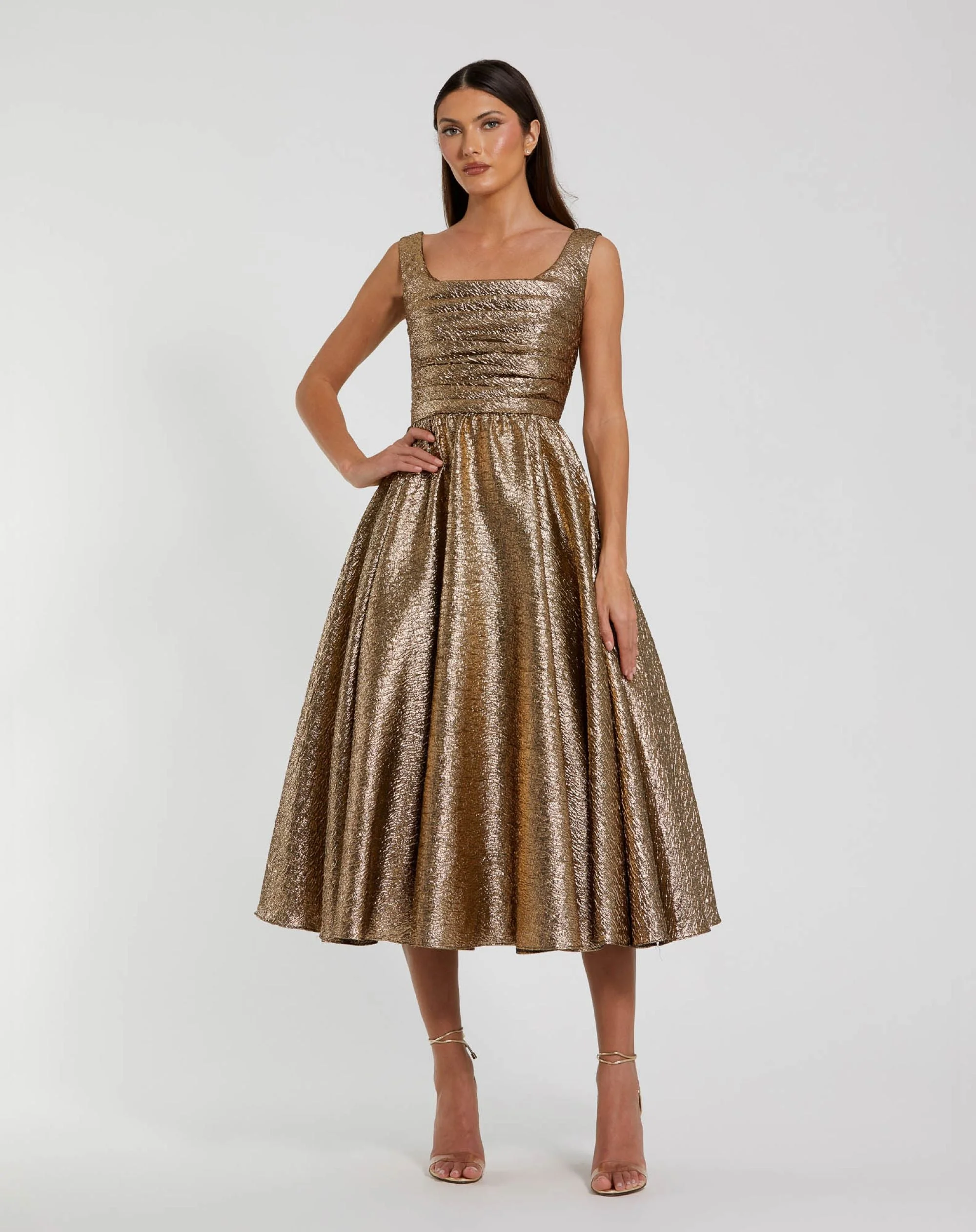 Antique Bronze Sleeveless Metallic Midi Dress - 1