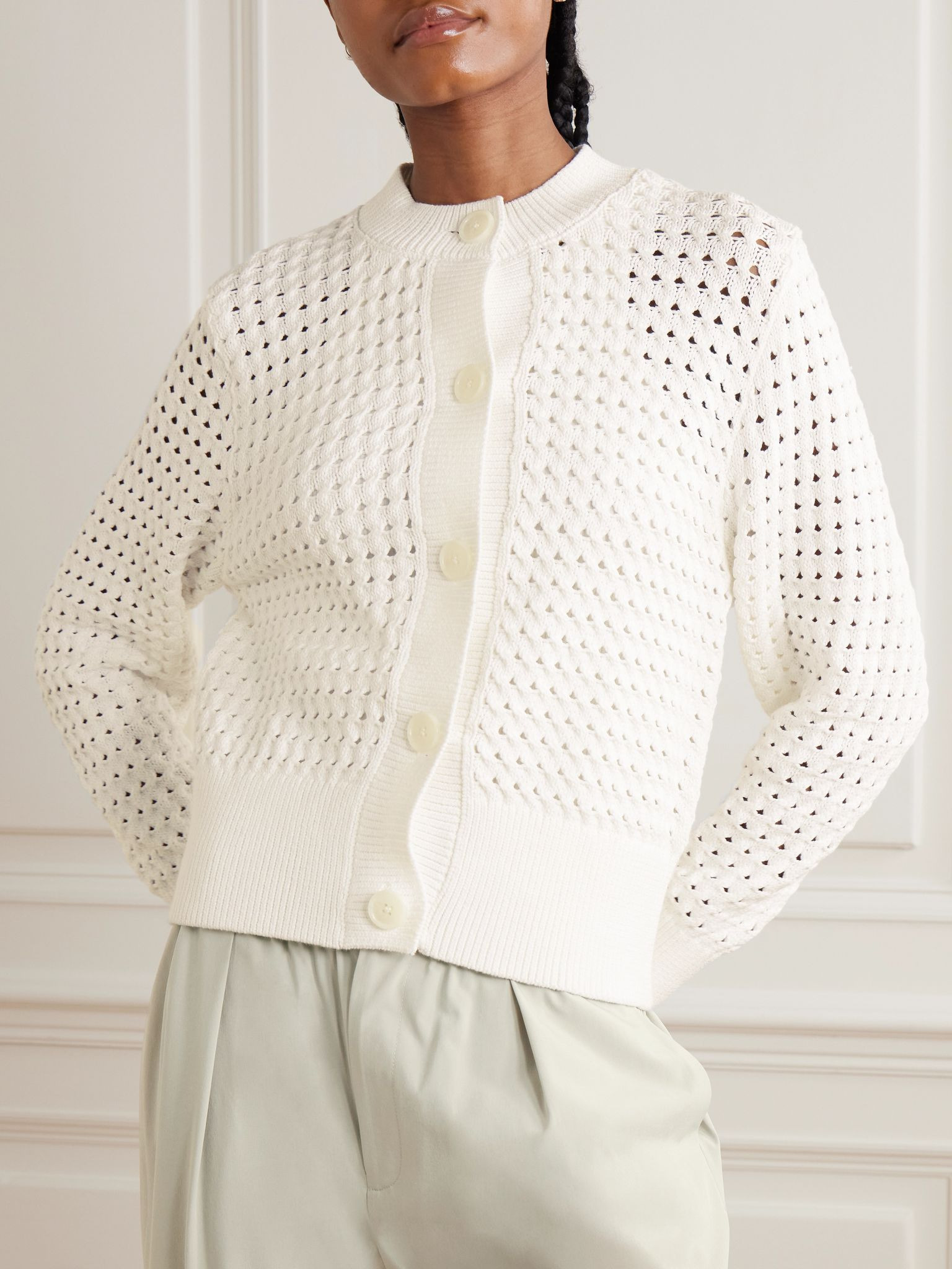 Bettina open-knit cotton-blend cardigan White - 3
