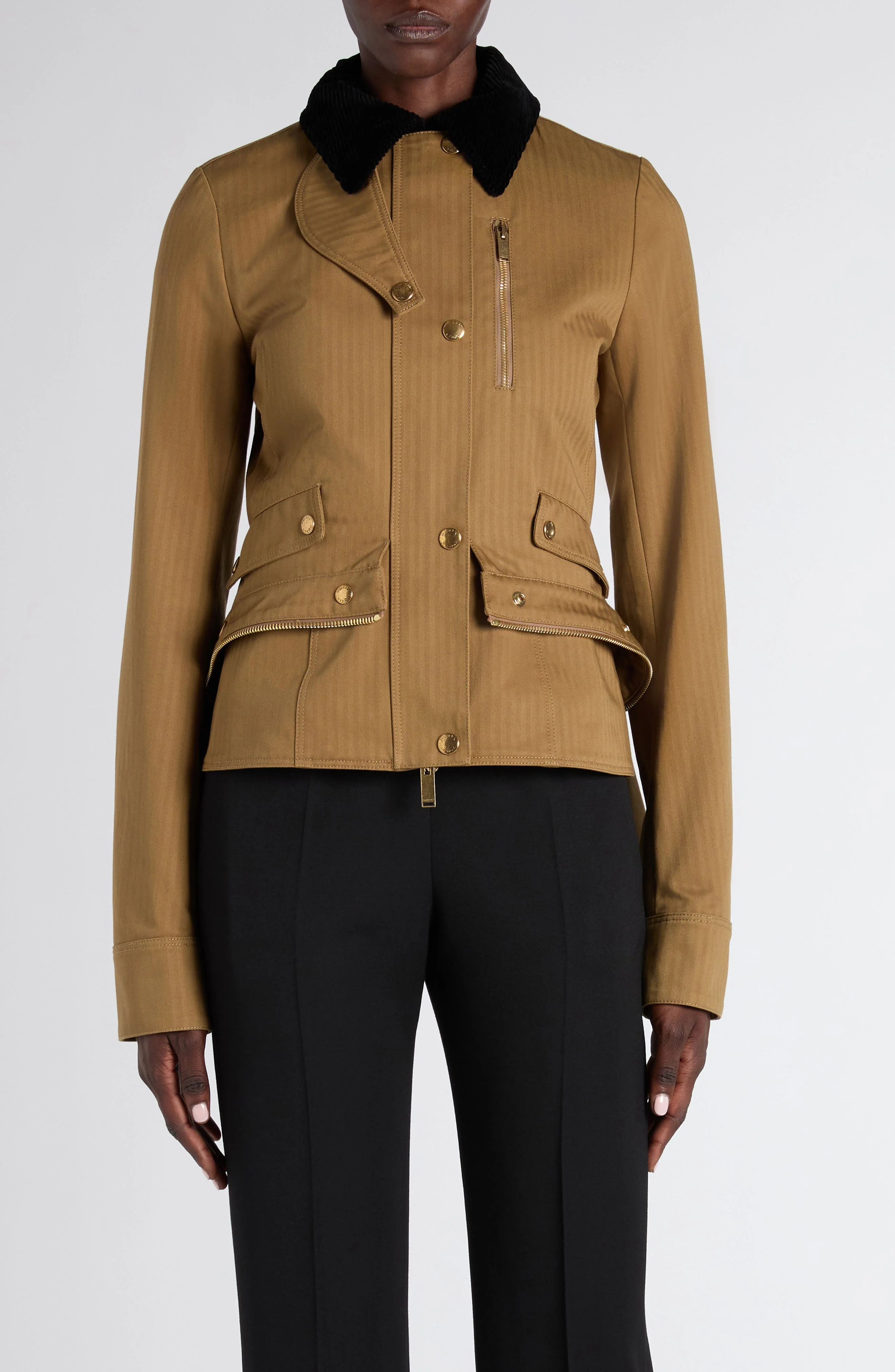 McQueen Kickback Cotton Herringbone Jacket in Light Brown at Nordstrom - 1