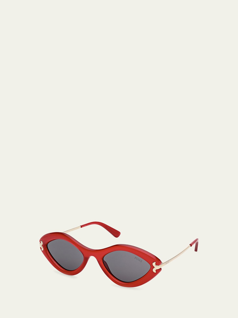 PUCCI Logo Acetate & Metal Oval Sunglasses outlook