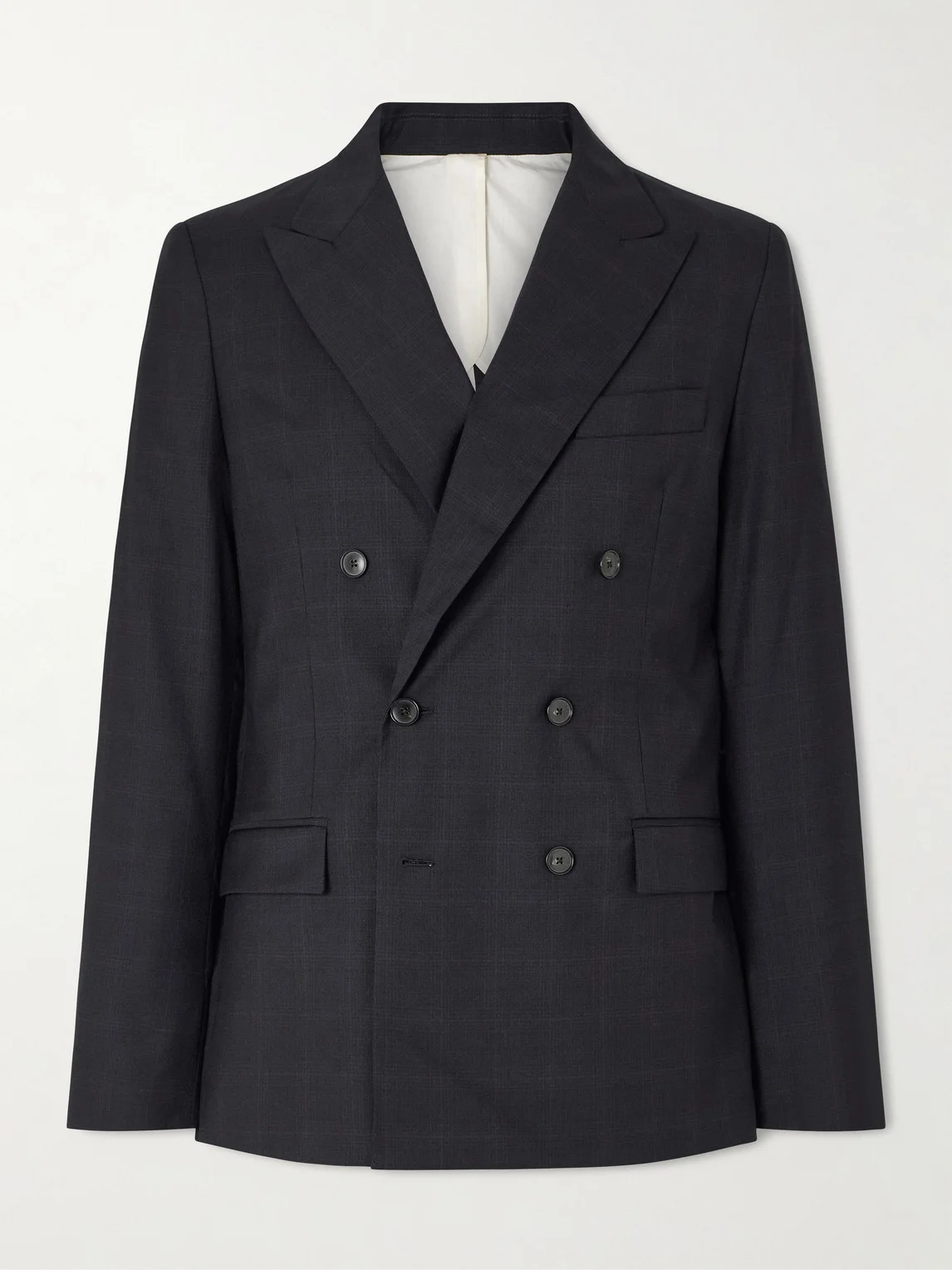 Double-Breasted Checked Virgin Suit Jacket - 1