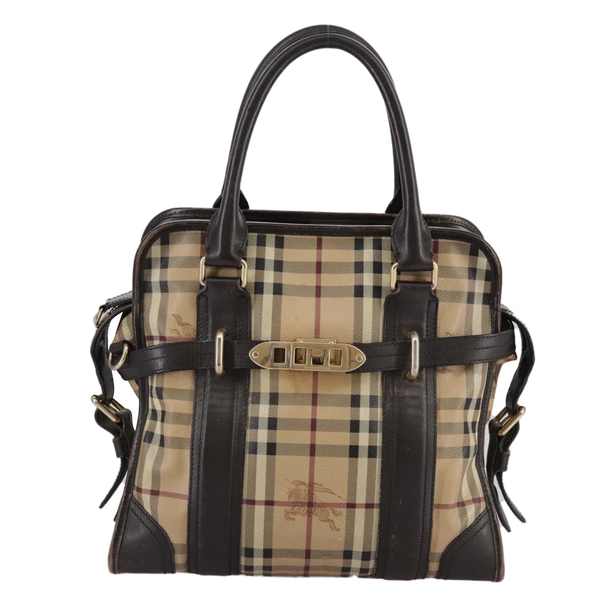 Burberry Nova Check Hand Bag Pvc Leather Beige - 13
