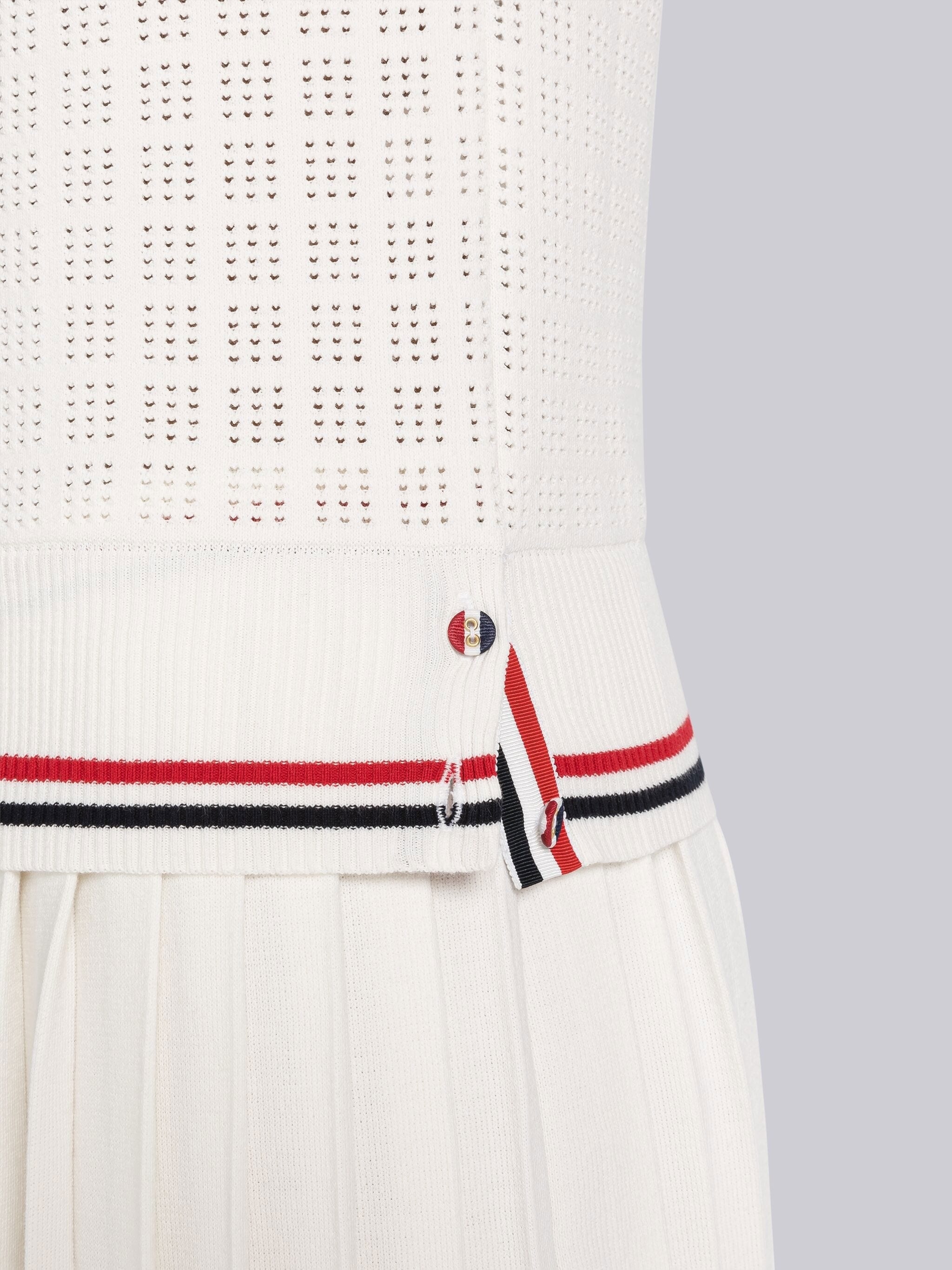 Grid Stitch Pointelle Stripe Keyhole Polo - 6