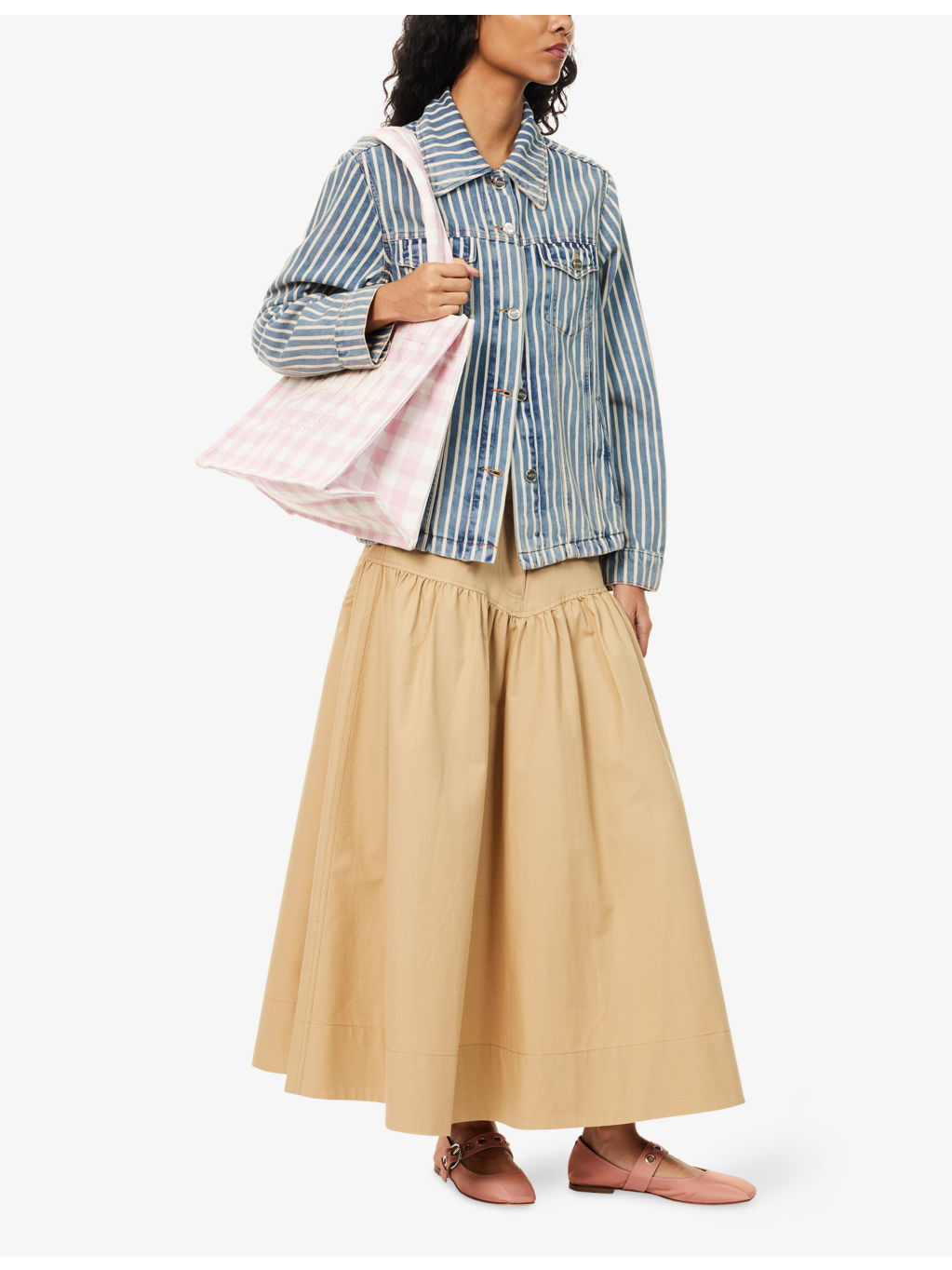 Summer Suiting Gathered Cotton and Linen Midi Skirt - 2