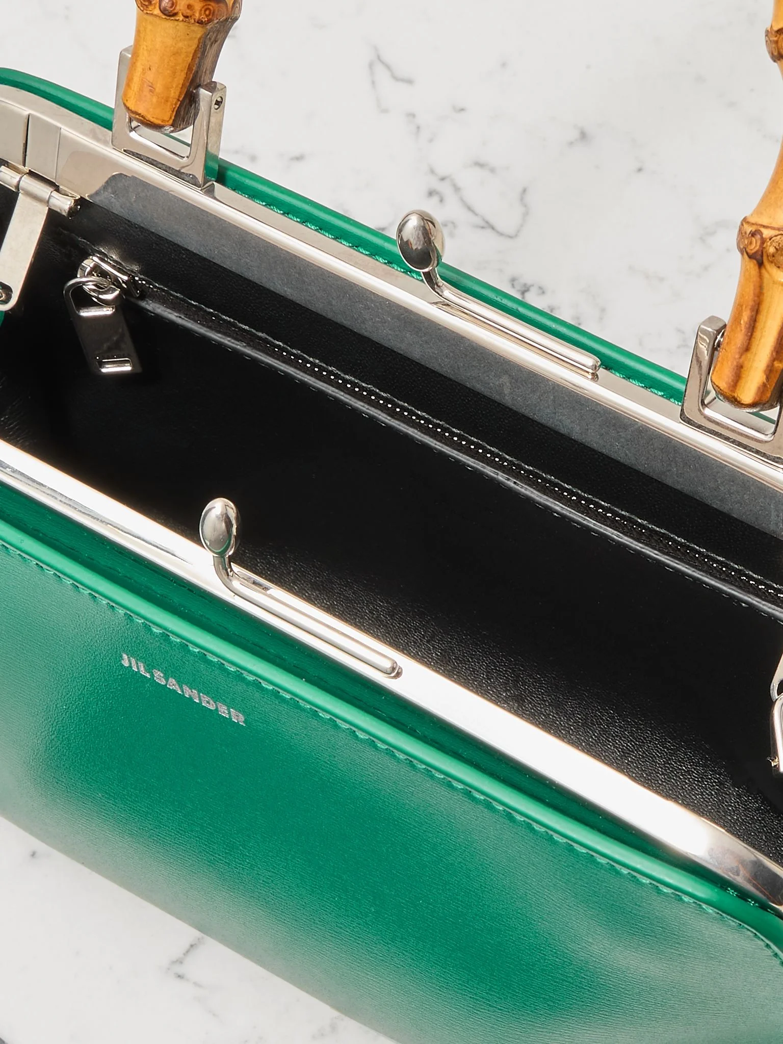 Jil Sander Mini bamboo and leather tote Green | REVERSIBLE