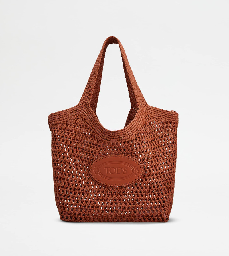 SHOPPING BAG IN RAFFIA AND LEATHER MEDIUM - ORANGE 1